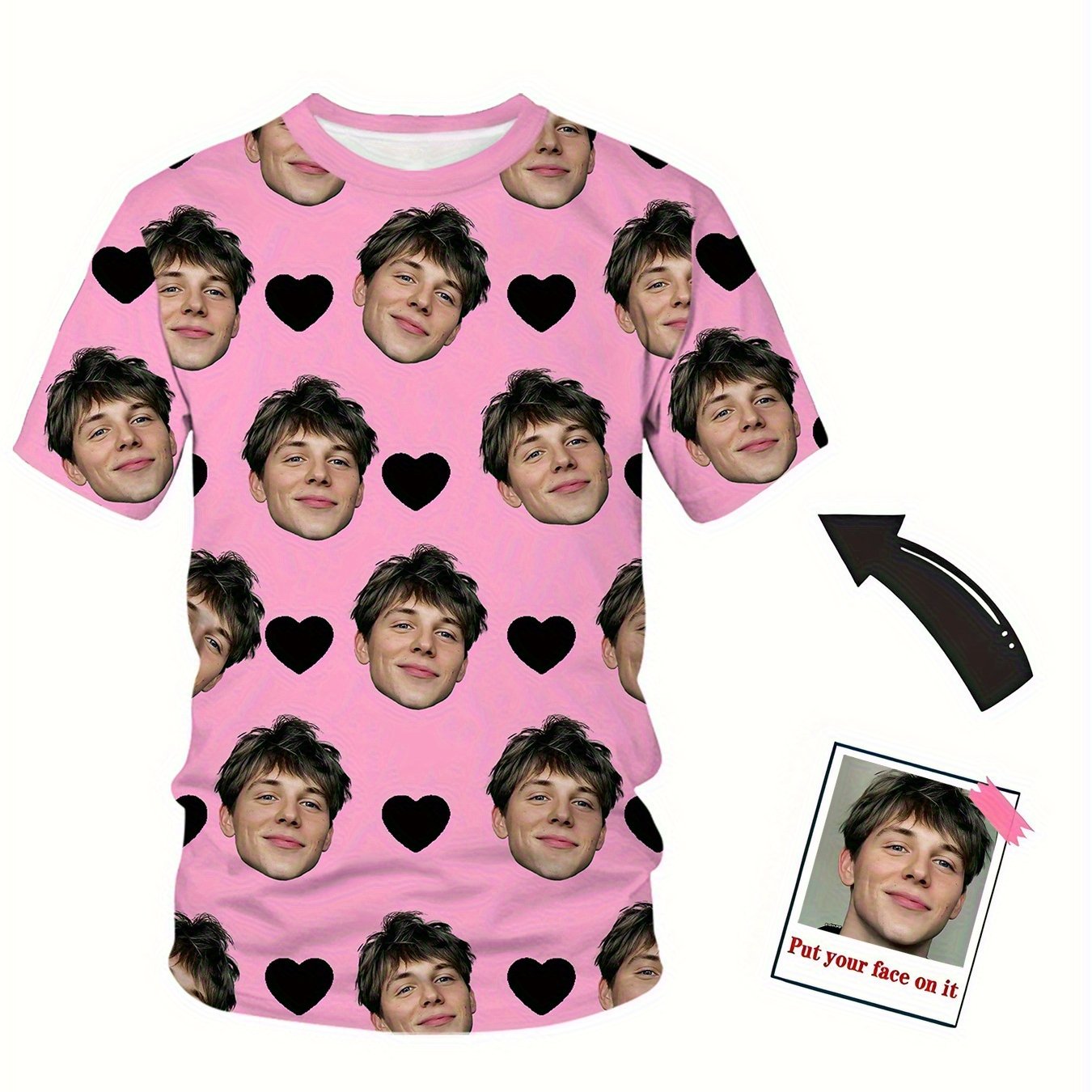 TEMU Custom 3d Photo T-shirts With Round Neck And Short Sleeves, Featuring Personalized Portrait Prints, Perfect For Holiday Gifts