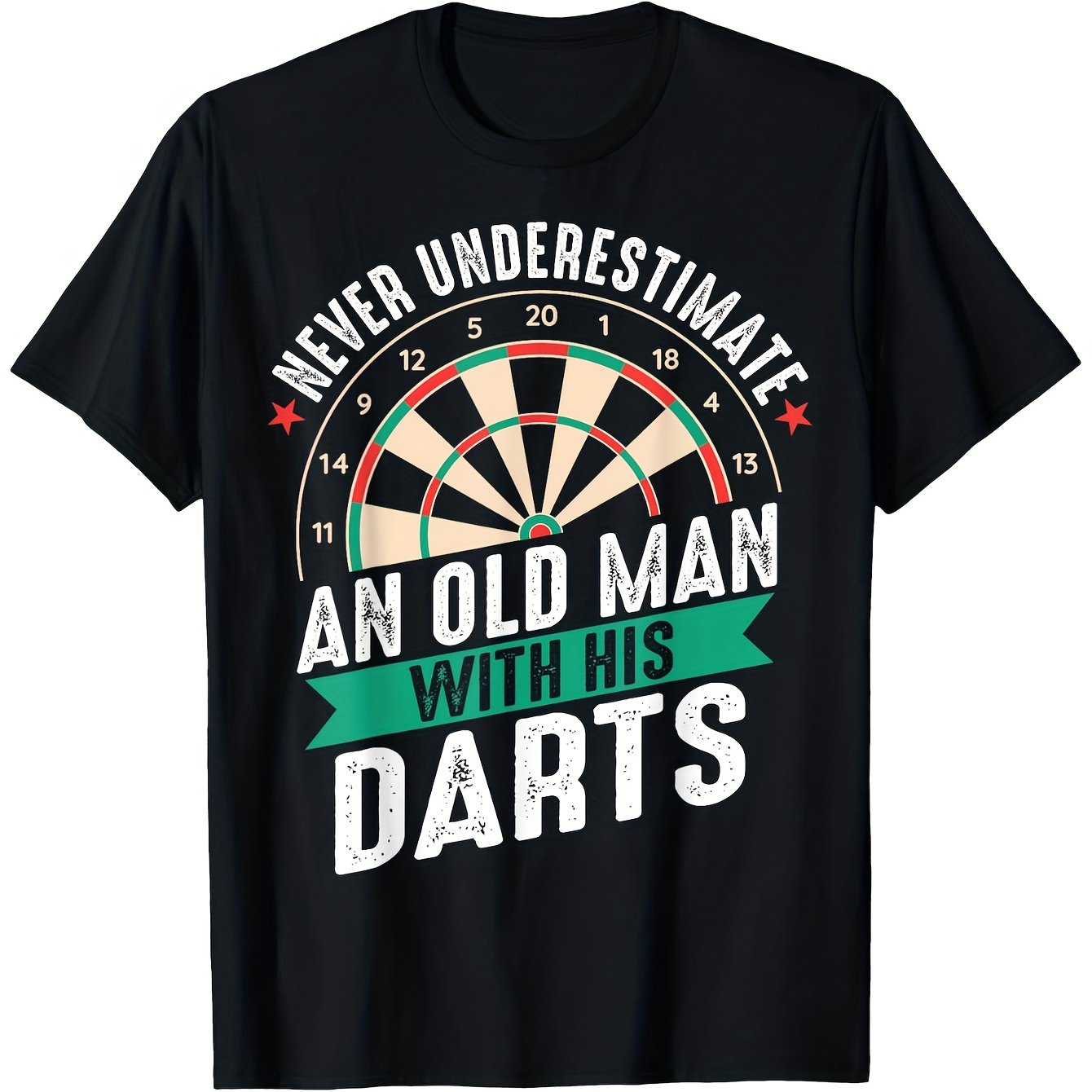 TEMU Men's T-shirt With A Darts Theme And The Prominent Text "never An Old Man", Perfect For And Casual Wear, An Ideal Gift For Darts Enthusiasts And