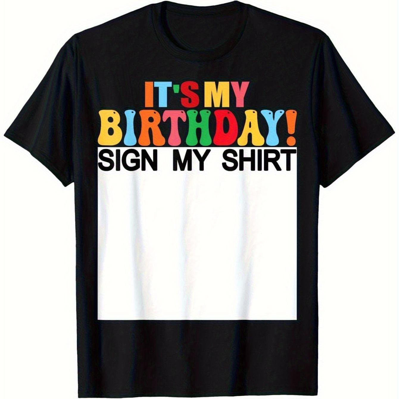 TEMU Birthday Party Fun Celebration T-shirt -- Black Short Sleeve Round Neck Design, Suitable For And , Casual Fit, Vibrant