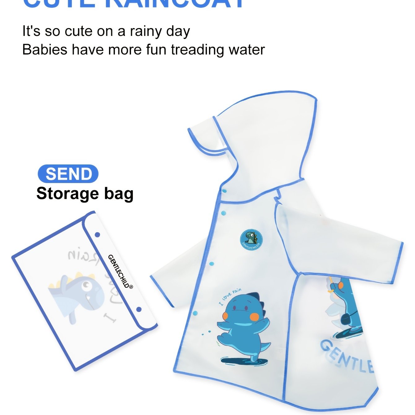 Image of 1pc Gentlechild ' Cartoon Dinosaur Raincoat, Eva Hooded Rain Poncho With Long Sleeves, Non-stretch Knit Fabric, Loose Fit For -7, Outdoor Wear