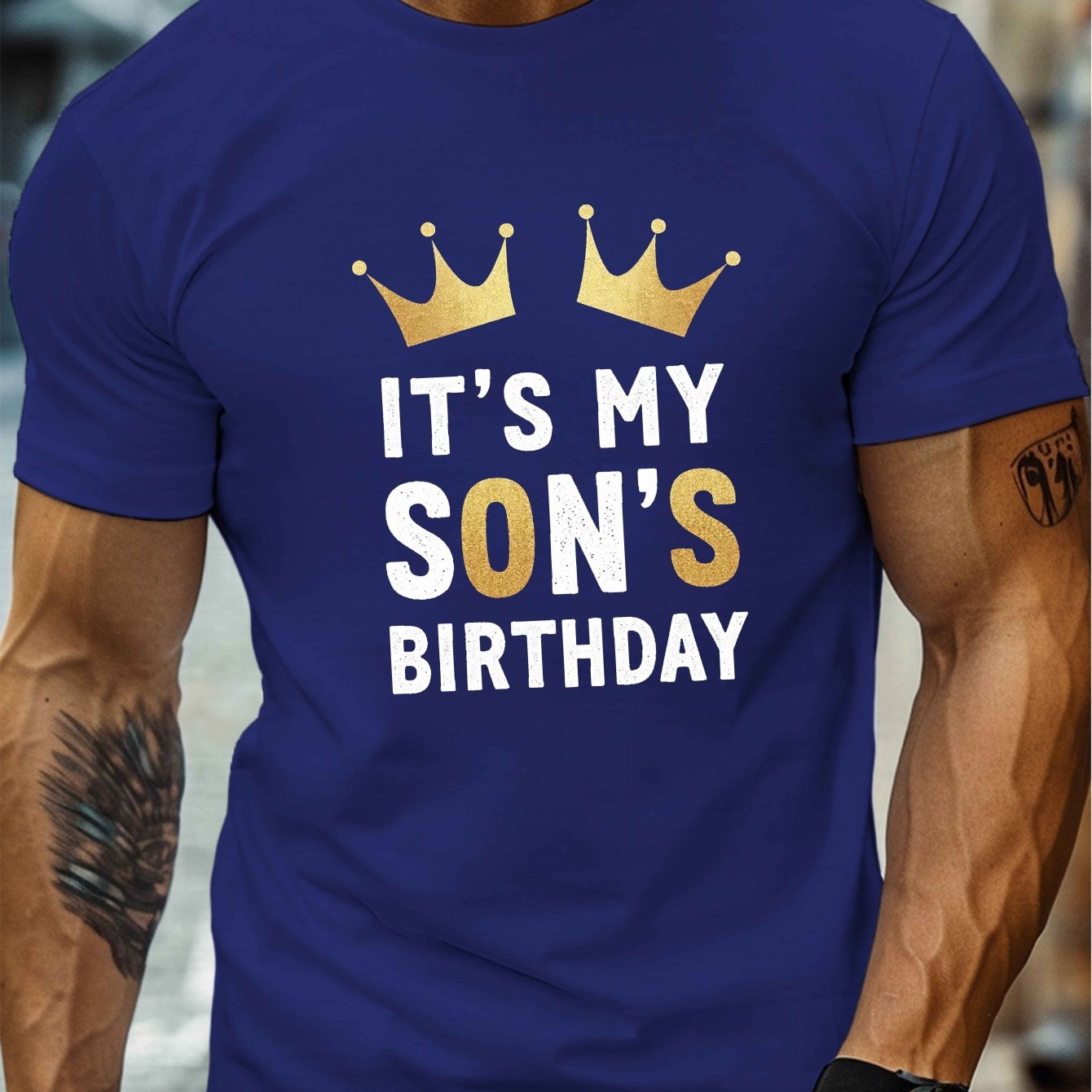 TEMU My Son S Birthday Print, Men's Round Crew Neck Short Sleeve Tee, Casual T-shirtcasual Comfy Lightweight Top For Summer