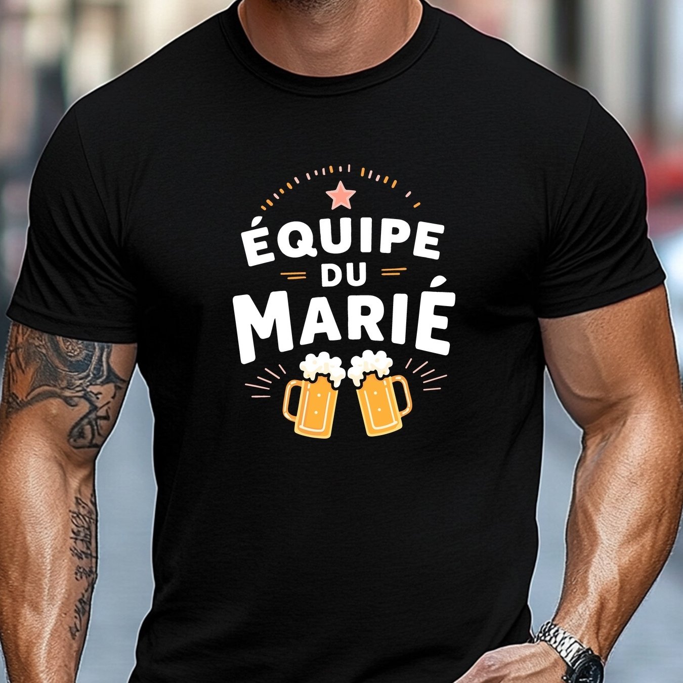 TEMU T-shirt d'été décontracté à col rond pour homme, motif ÉQUIPE DU MARIÉ
