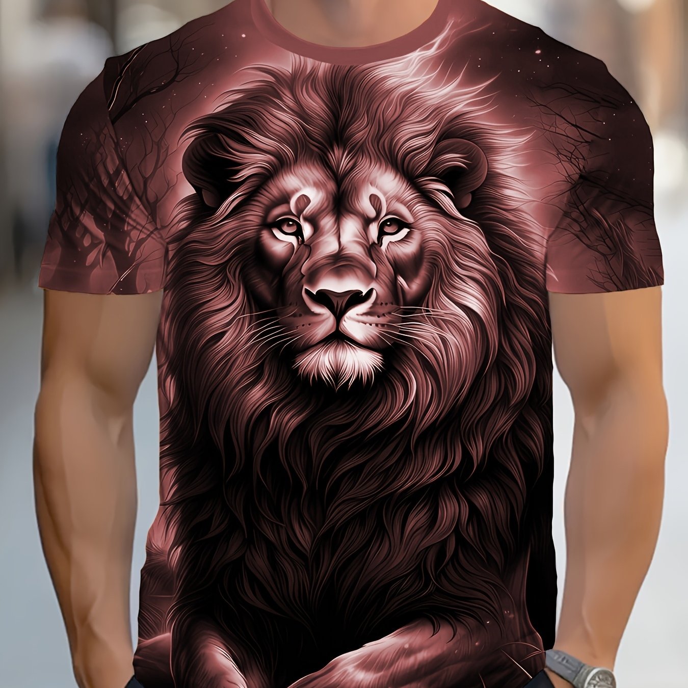 TEMU [print Design â Not Textured] Non-realistic Texture Printing Effect Men's Summer Lion T-shirt