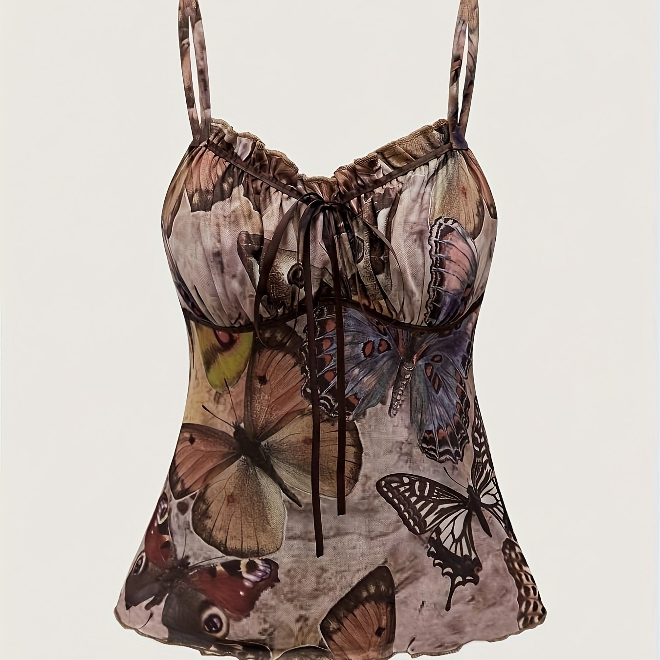 TEMU Women Print Y2k Style Tie-back Spaghetti Strap Lettuce Trim Cami Top