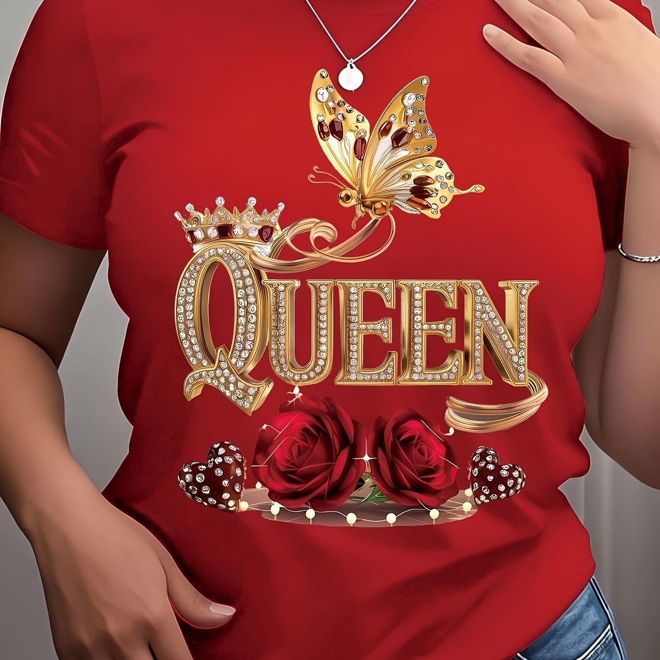 TEMU Women&men Plus Size - Alphabet Sticker Pattern Short Sleeve Crew Neck Casual Women's T-shirt, , Light And Soft, Gifts, Ladies Gifts, Birthday
