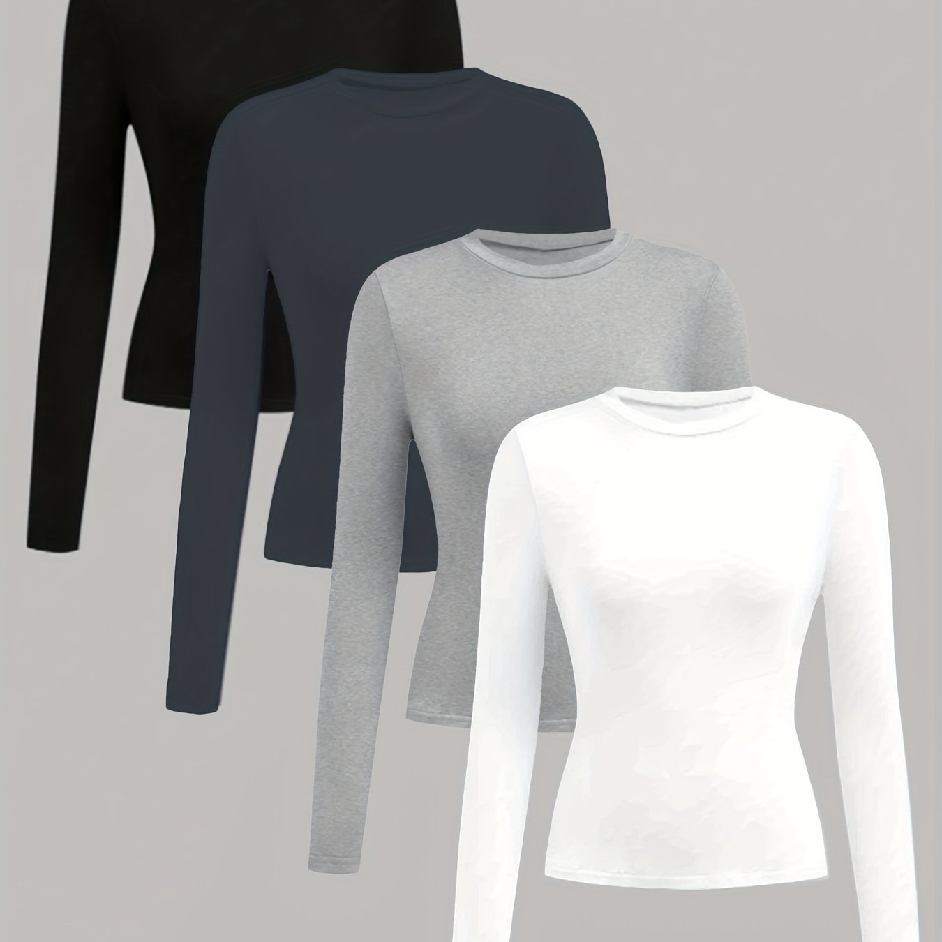 E-shop Teenager Basic Rundhals Langarmshirt 4er-Pack, Slim Fit, Lässig und vielseitig, Frühling, Sommer, Herbst und Jahreszeiten, Einfarbige