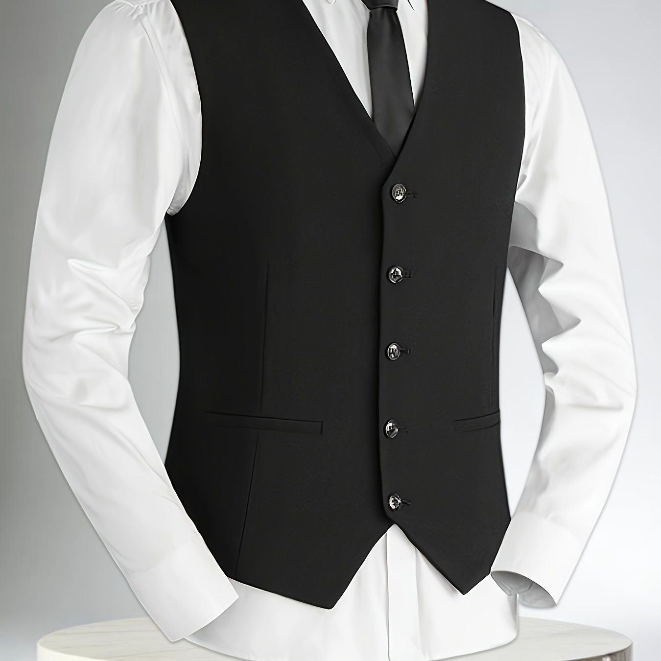 TEMU Light Luxury High-end Men's Vest, 5-button Utility Waistcoat Best Man Suit Groomsmen Group Groom Wedding Attire Trendy Vest, Slim Fit V-neck