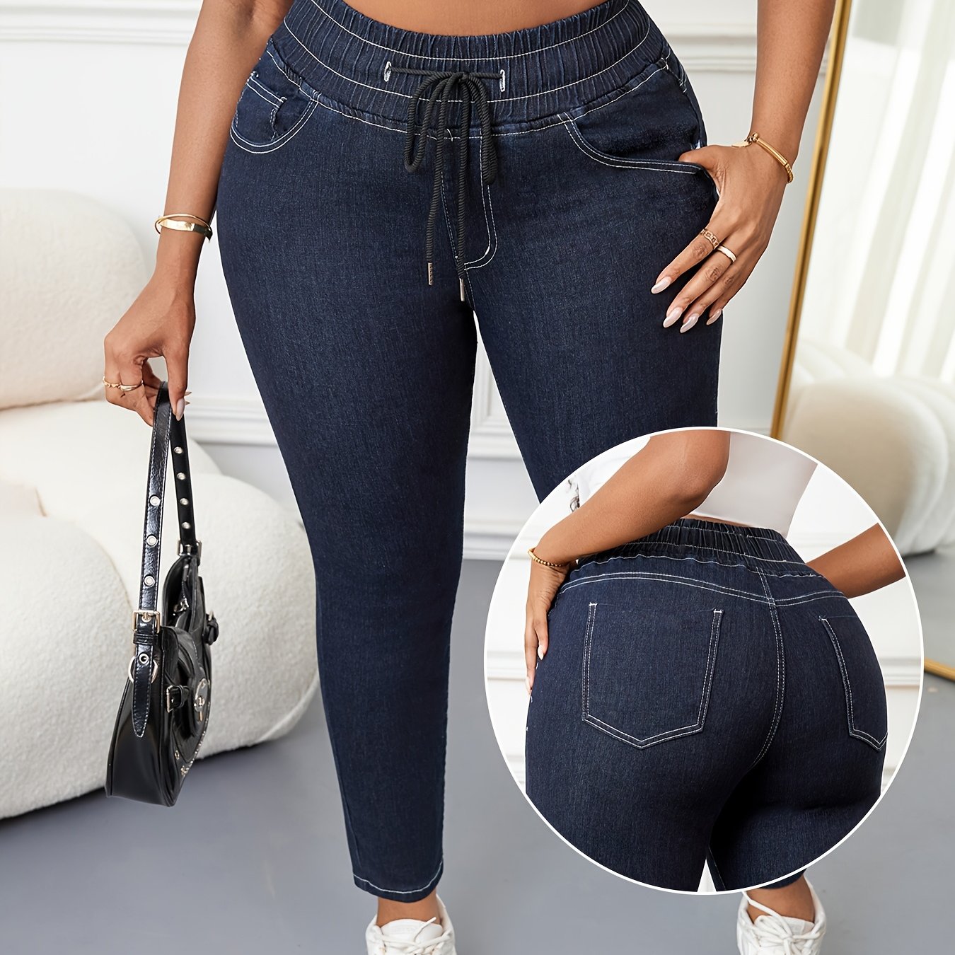 Image of Plus Size Elastic Waist Skinny Jeans