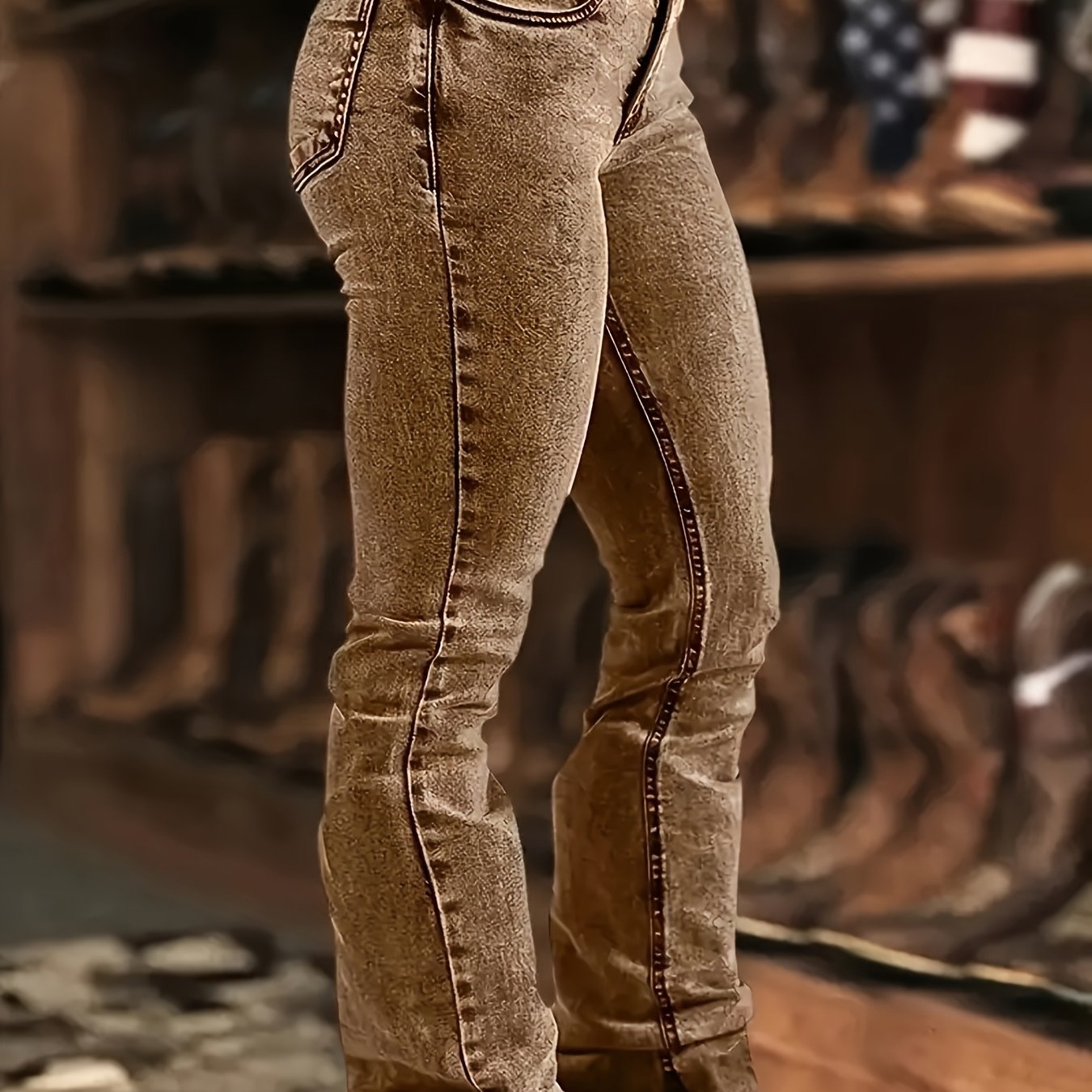 TEMU Hme Autumn/winter New Arrival - Nostalgic Western Denim Style, Heavy-duty Distressed Snowflake Washed And Dyed, Women's Flared Jeans, Suitable
