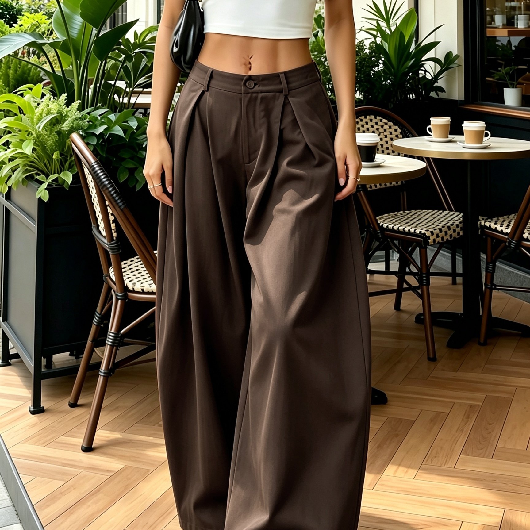 TEMU Pantalon court élégant d'été pour femme, taille haute, style décontracté vintage, , ourlet incurvé, poches