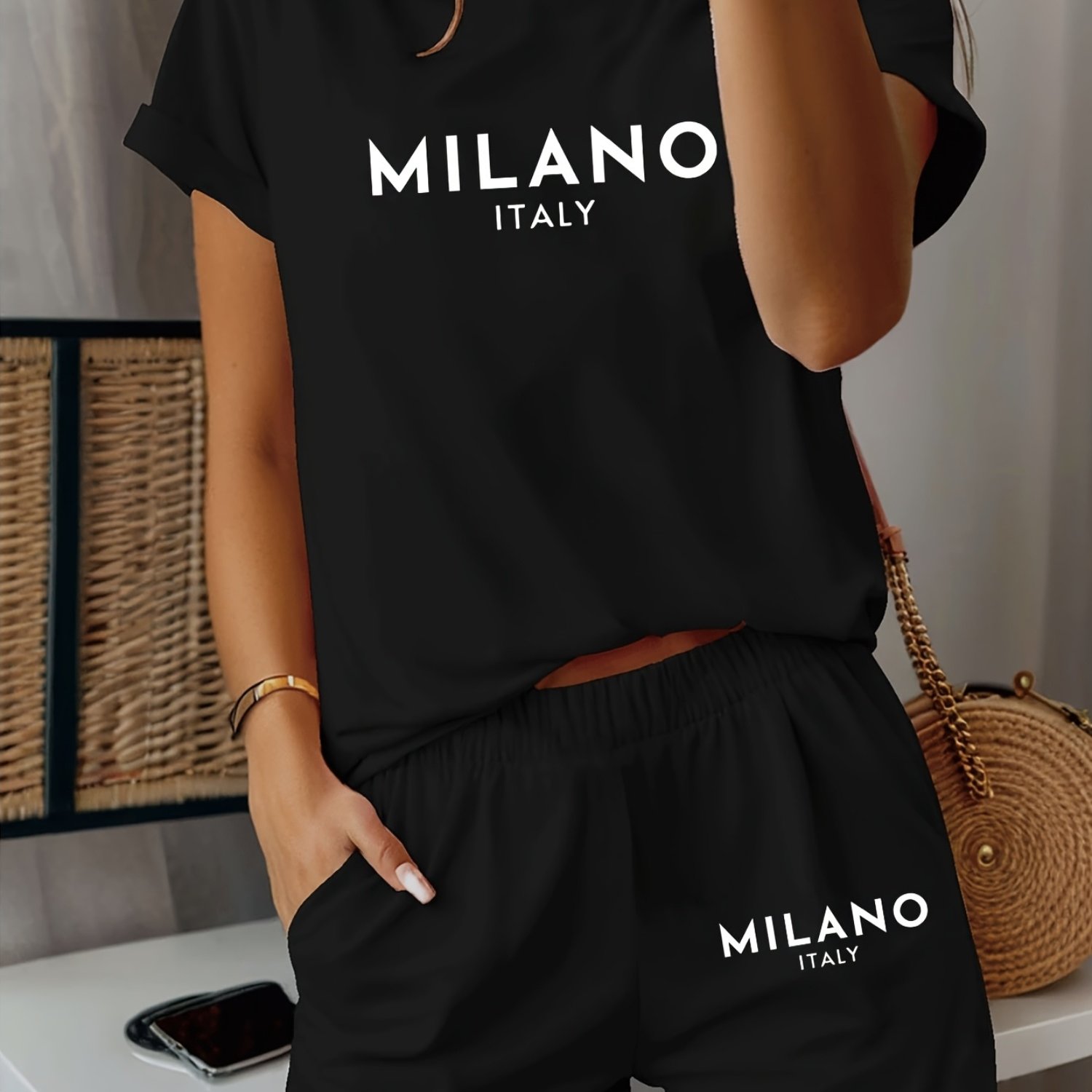 TEMU A Stylish And Comfortable Women'-piece Set Featuring A Round-neck Short-sleeve T-shirt And Pocket Shorts, With -inspired . Available In Various