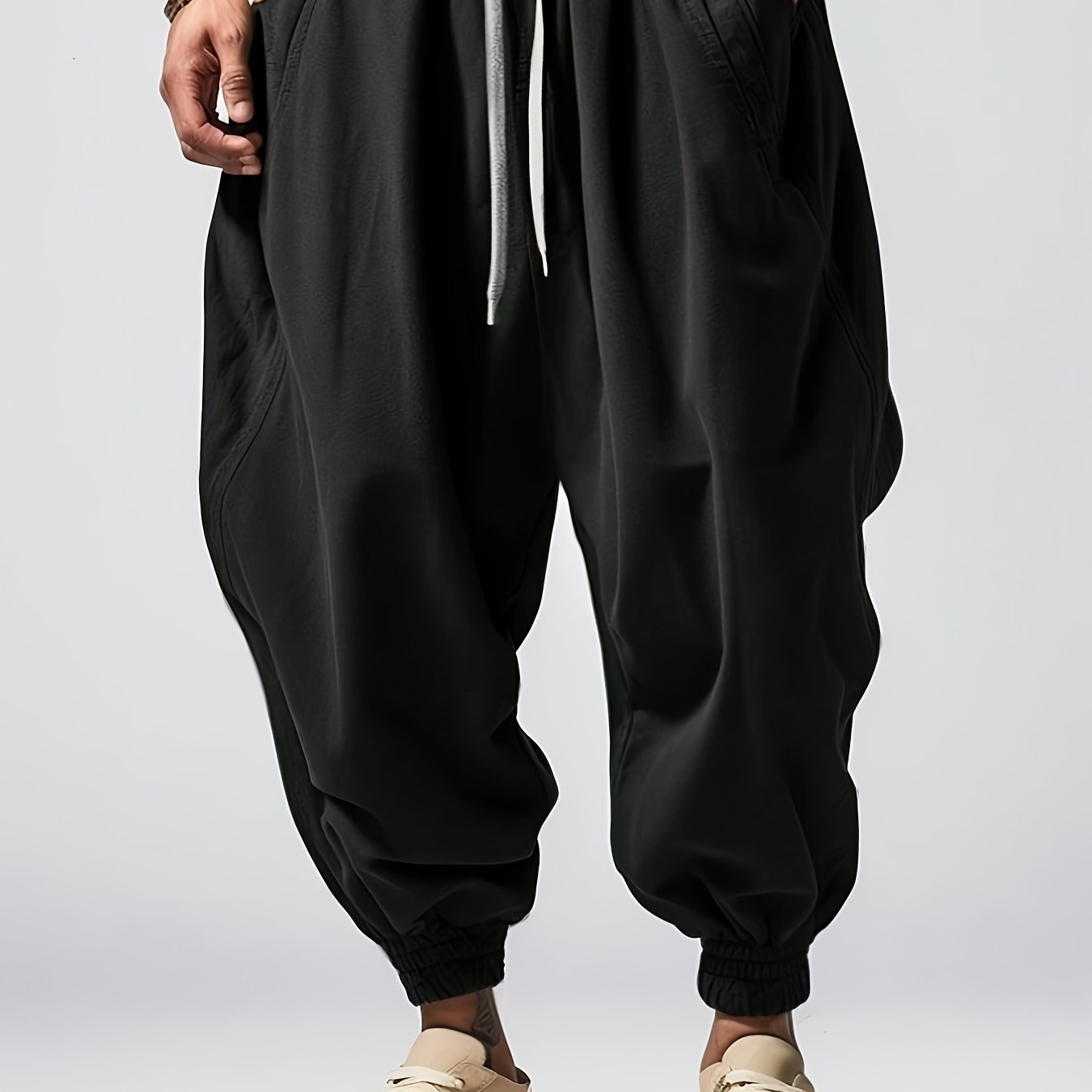 Men's Solid Color Drawstring Design Breathable Ankle Pants With Side Pockets For Casual And Commuting, Spring/autumn Style