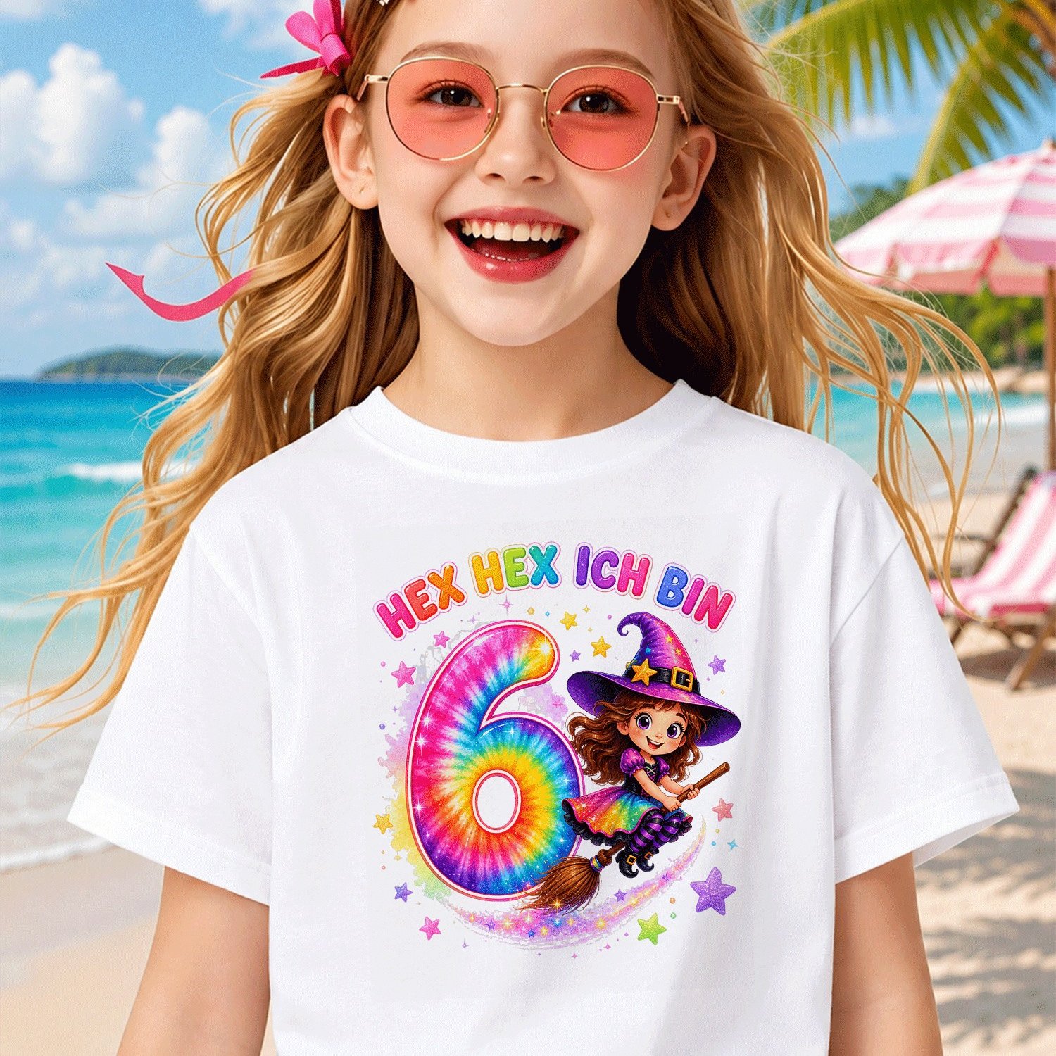 Image of Hex Ich Bin 6 Hexen Geburtstag Geschenke Madchen T-shirt For Boys Girls Kids Chlidren T-shirt, Kids' Summer Beach Vacation T-shirt- Breathable Boys& Girls Resort Wear