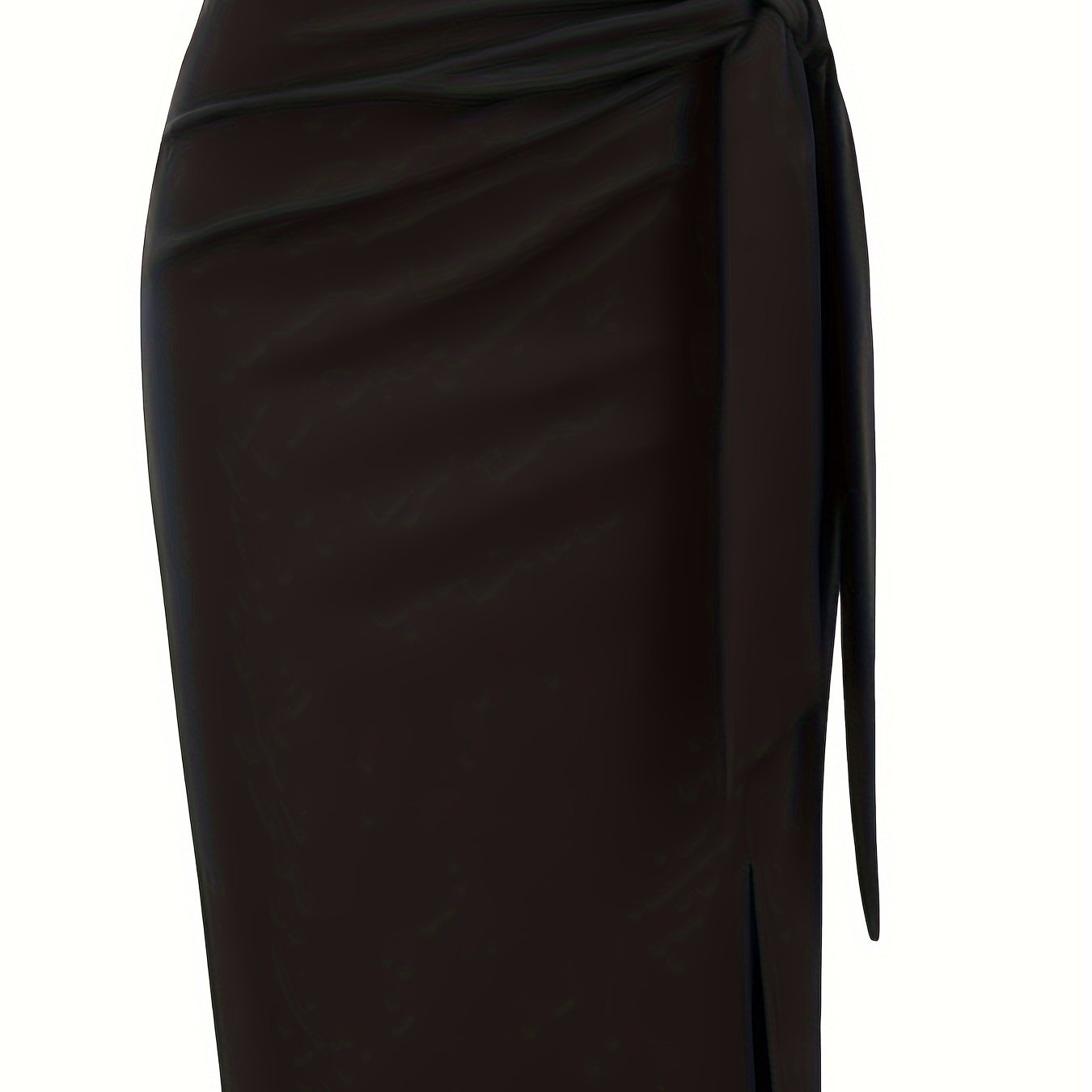 Women' Color Temperament Elegant Professional Solid High-waist Bow Knee-length Slit Skirt