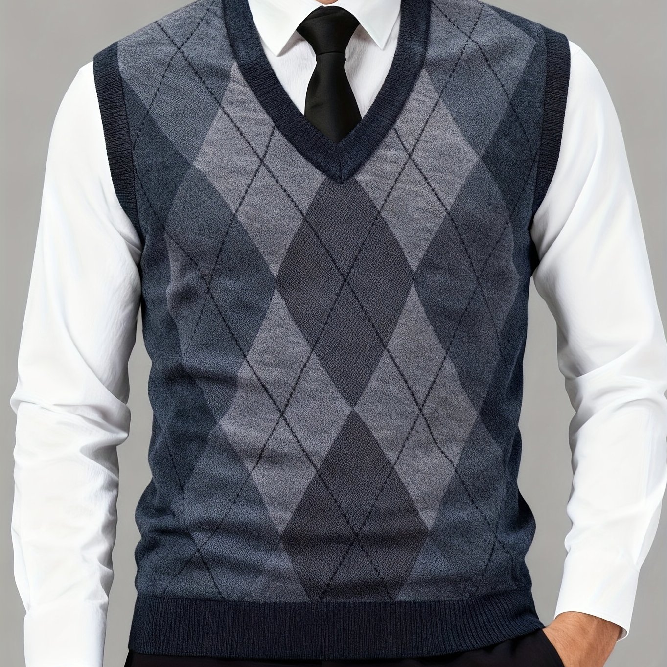 TEMU Men's Knitted Vest, Casual Business Attire, Pullover Sweater Jacket, Sleeveless Knit Mantle, High Cost-performance Thick -lined