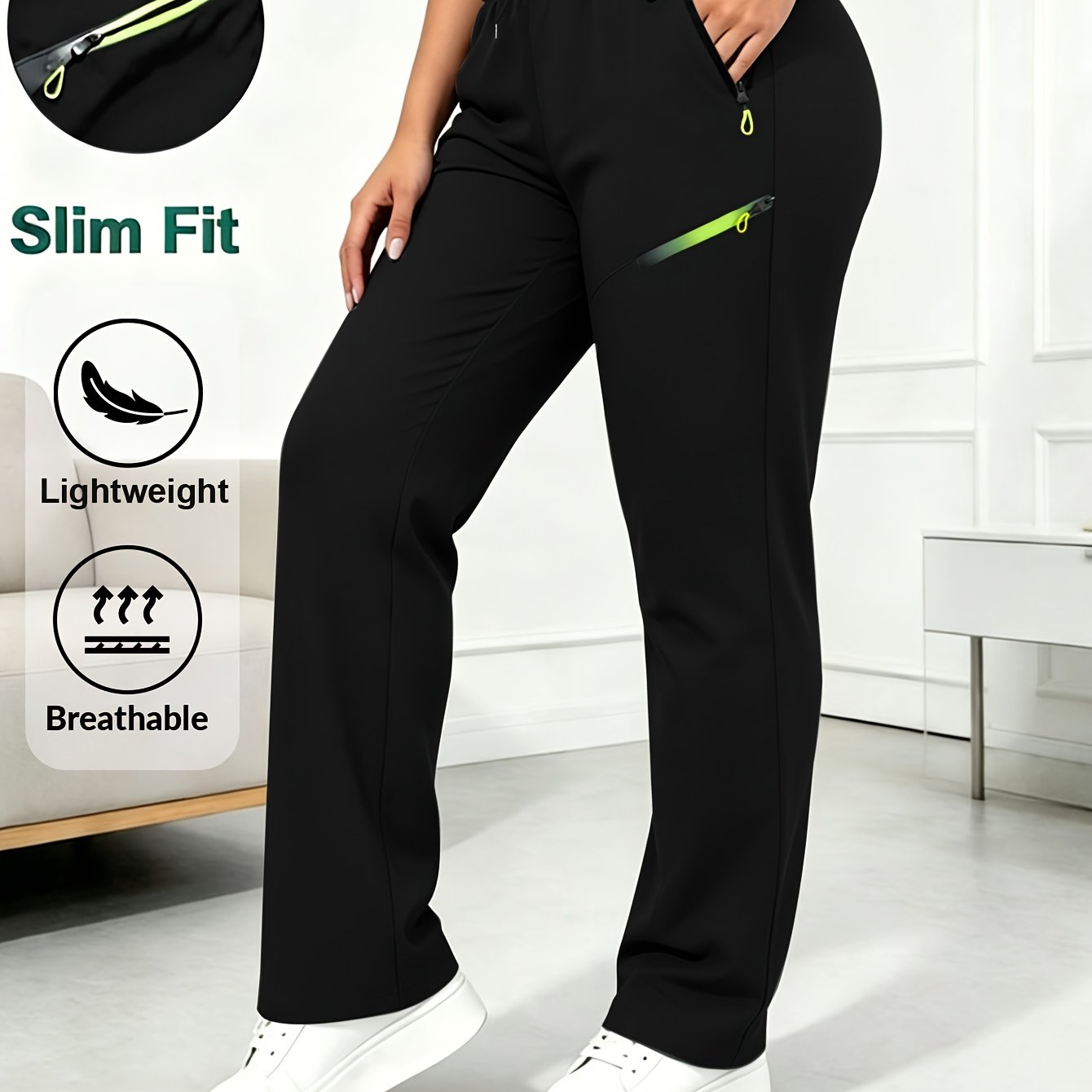 TEMU Women's Casual Straight-leg Pants With Drawstring Waist, Zipper, Multiple Pockets, Elastic Waist Cargo Pants, Suitable For, Cycling, Fitness,
