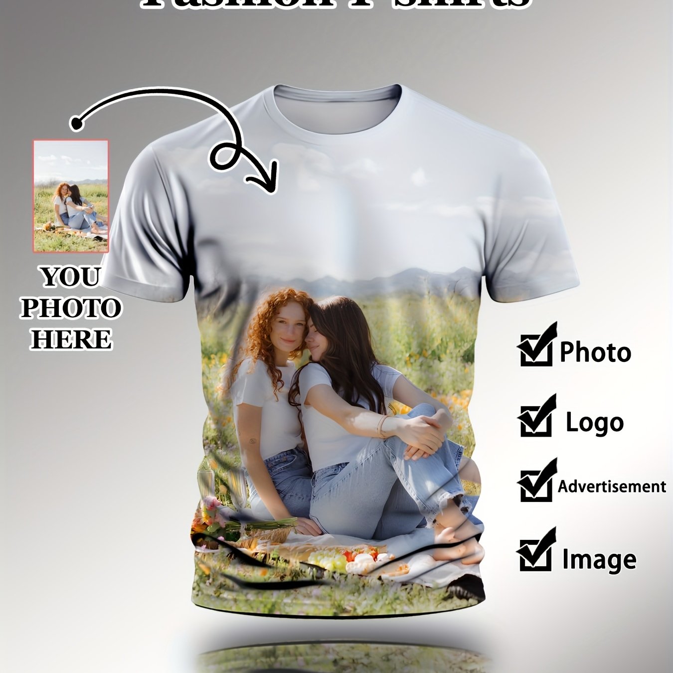 TEMU 3d Custom For Family And Parent- Photo T-shirt - Double-sided Design, Universal Casual Fit, Comfortable For , Made Of Durable, Suitable For