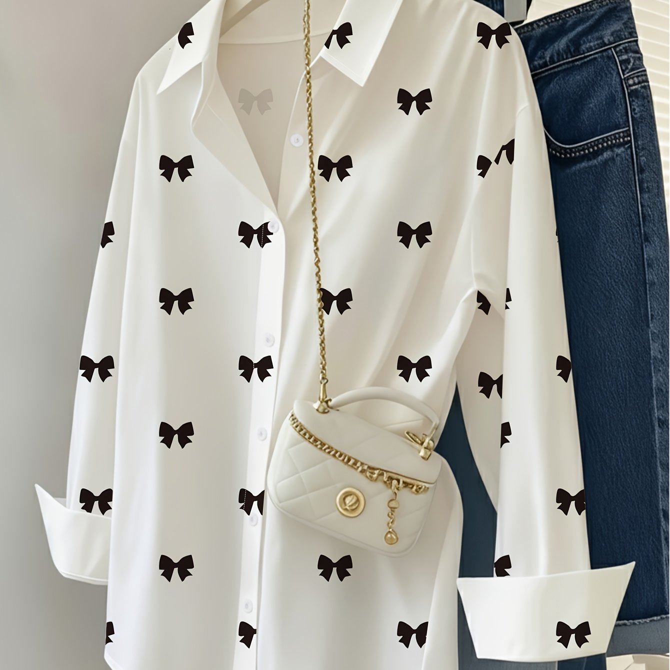 E-shop Neue Damen Bow- Casual Bluse, Langarm Bluse, Süßer Vintage-Stil Vielseitiges Layering-Teil