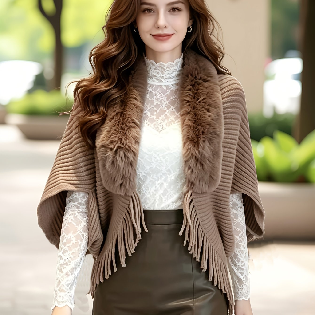 TEMU Women's Cardigan - Autumn Winter Elegant Warm Tassel Puff Shawl, New Loose Temperament Fashion Outerwear Cardigan Jacket - Suitable For Casual,