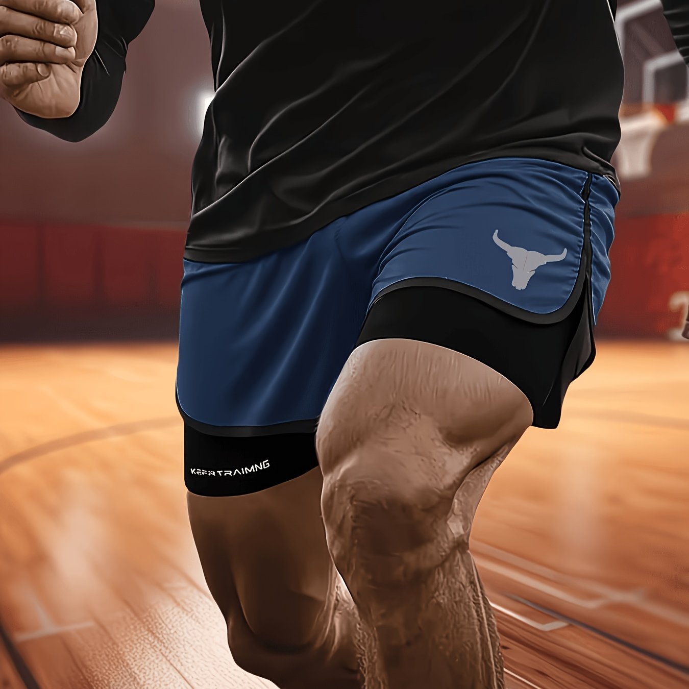 TEMU Men's Summer Plus Size Casual Sports Fitness Double-layer Shorts With Drawstring Waistband, Quick-dry Stretch Fabric, Fashion Letter Print,