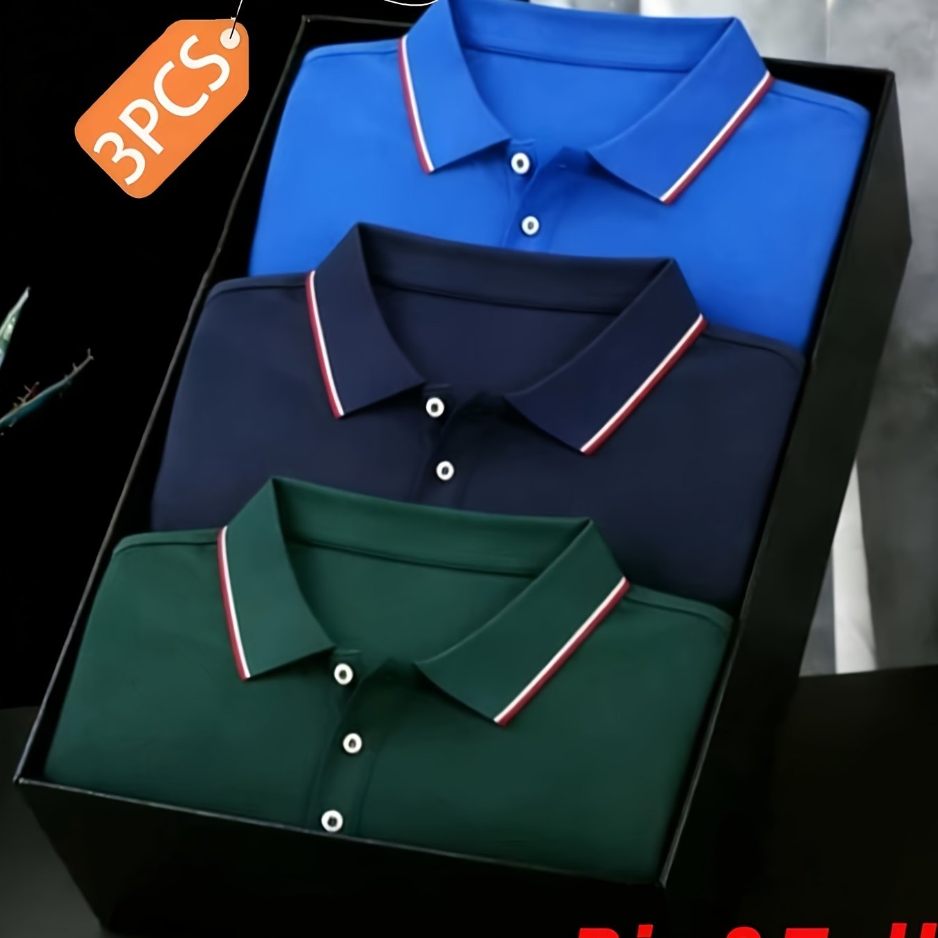 TEMU Father's Day, 3pcs Premium Men's Plus Size Short Sleeve Golf Shirt Set. Soft And Skin-friendly Fabric, Moisture-wicking And , Cut, And . Men's