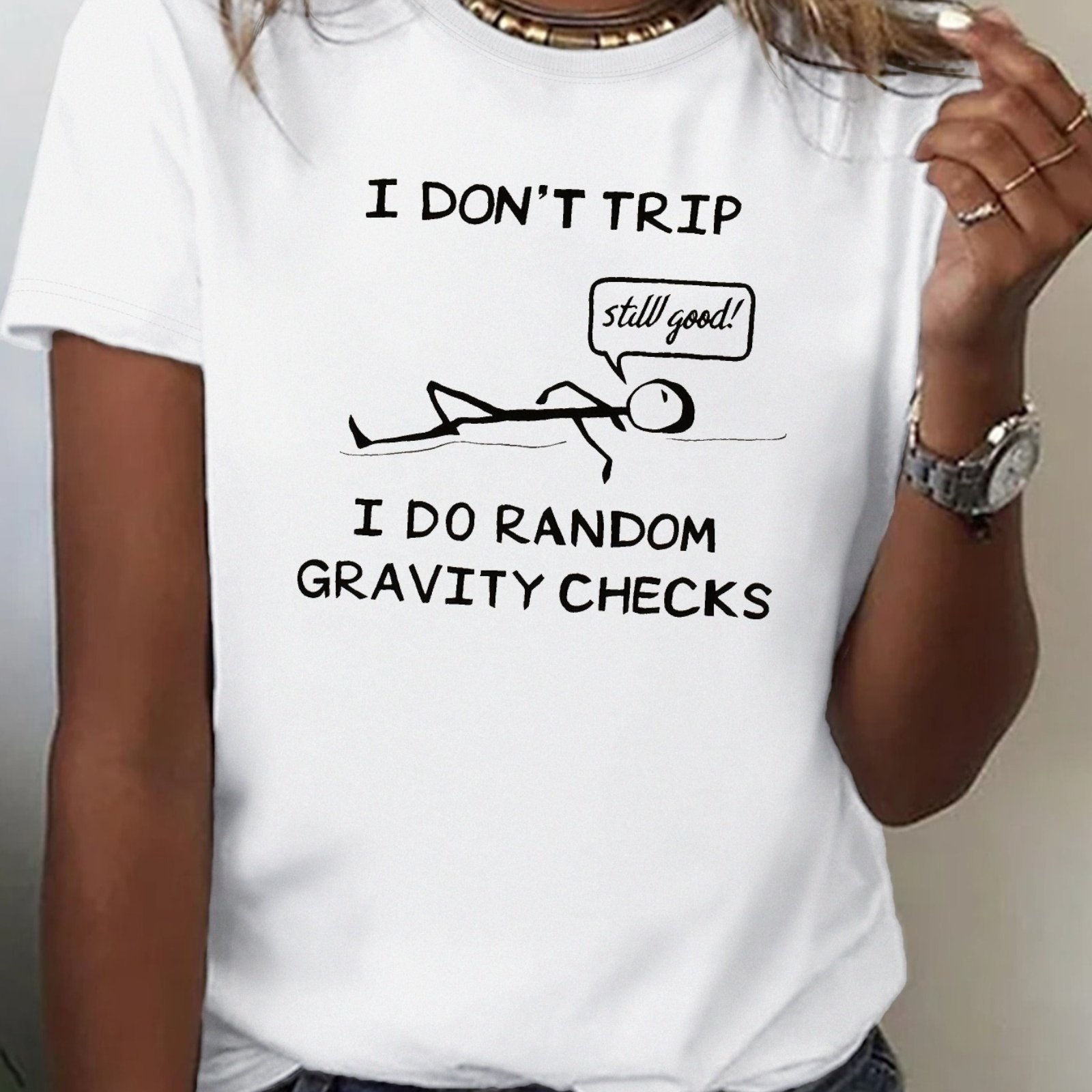 TEMU T Trip Print Women Crew Neck T Shirt, Casual And Trendy Graphic Tee, Spring Summer Top