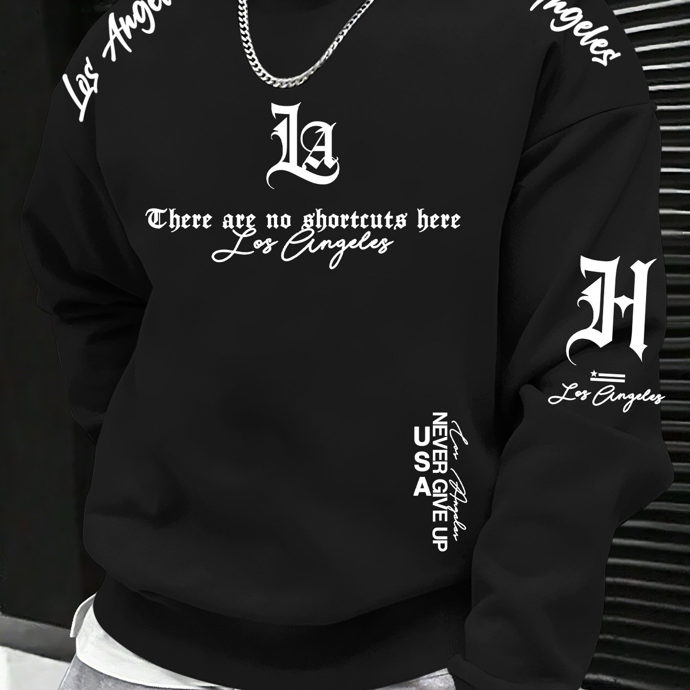 TEMU Los Angeles Themed Men's Crew Neck Sweatshirt - Urban Practical Style