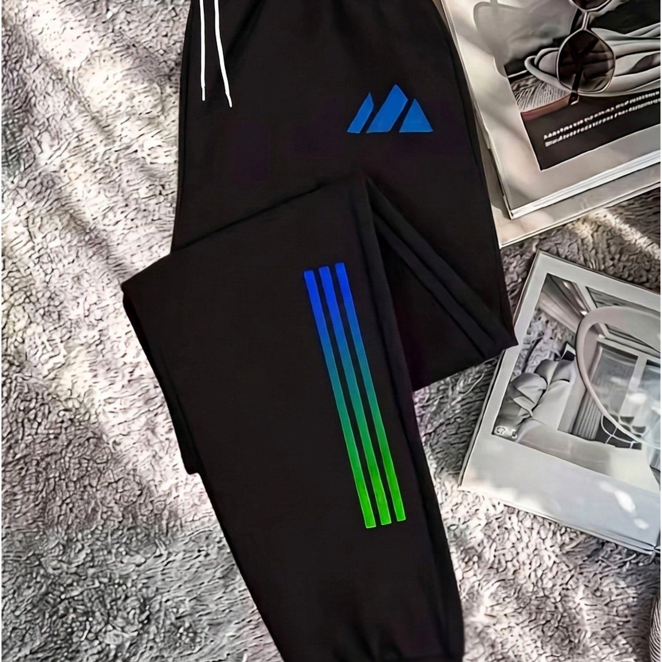 TEMU Pantalon de sport décontracté pour homme, motif imprimé « Lettre », 1 pièce, avec cordon de serrage, tissu 100 % , légèrement extensible,