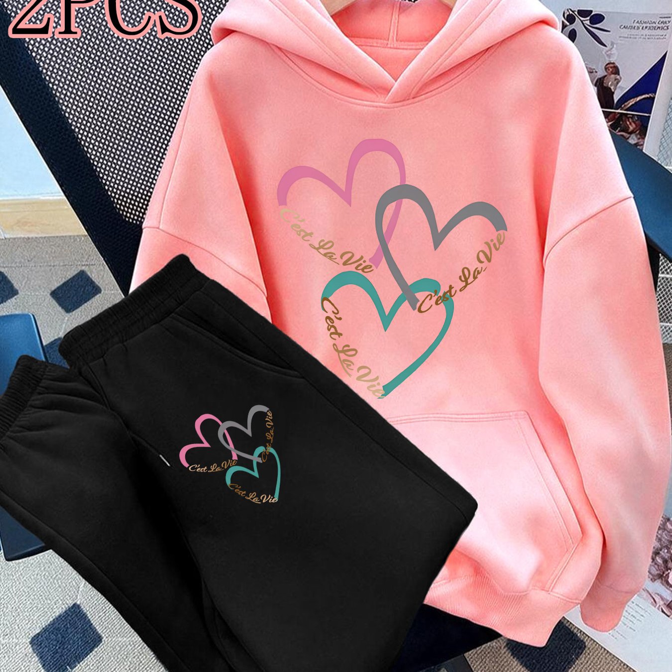 TEMU 2pcs : Stylish And Elegant Y2k Style Sportswear For Women, Suitable For Spring, Autumn, And Winter. Hooded -lined Sweatshirt   -lined Long Pants