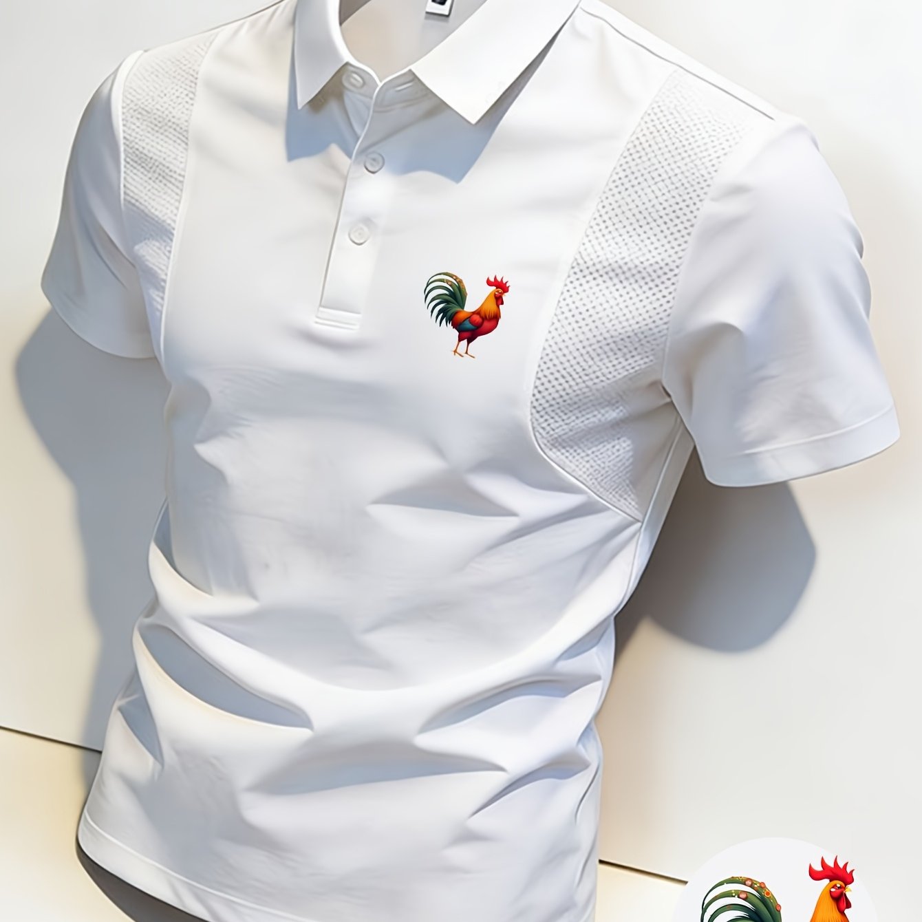 Image of Rooster - Embroidered Men's T-shirt: Soft And Comfortable Design, Perfect Fabric For Menswear. This Graphic T-shirt Features A Vivid Rooster Print, Ideal For Casual Wear, A Touch Of Style And To Look