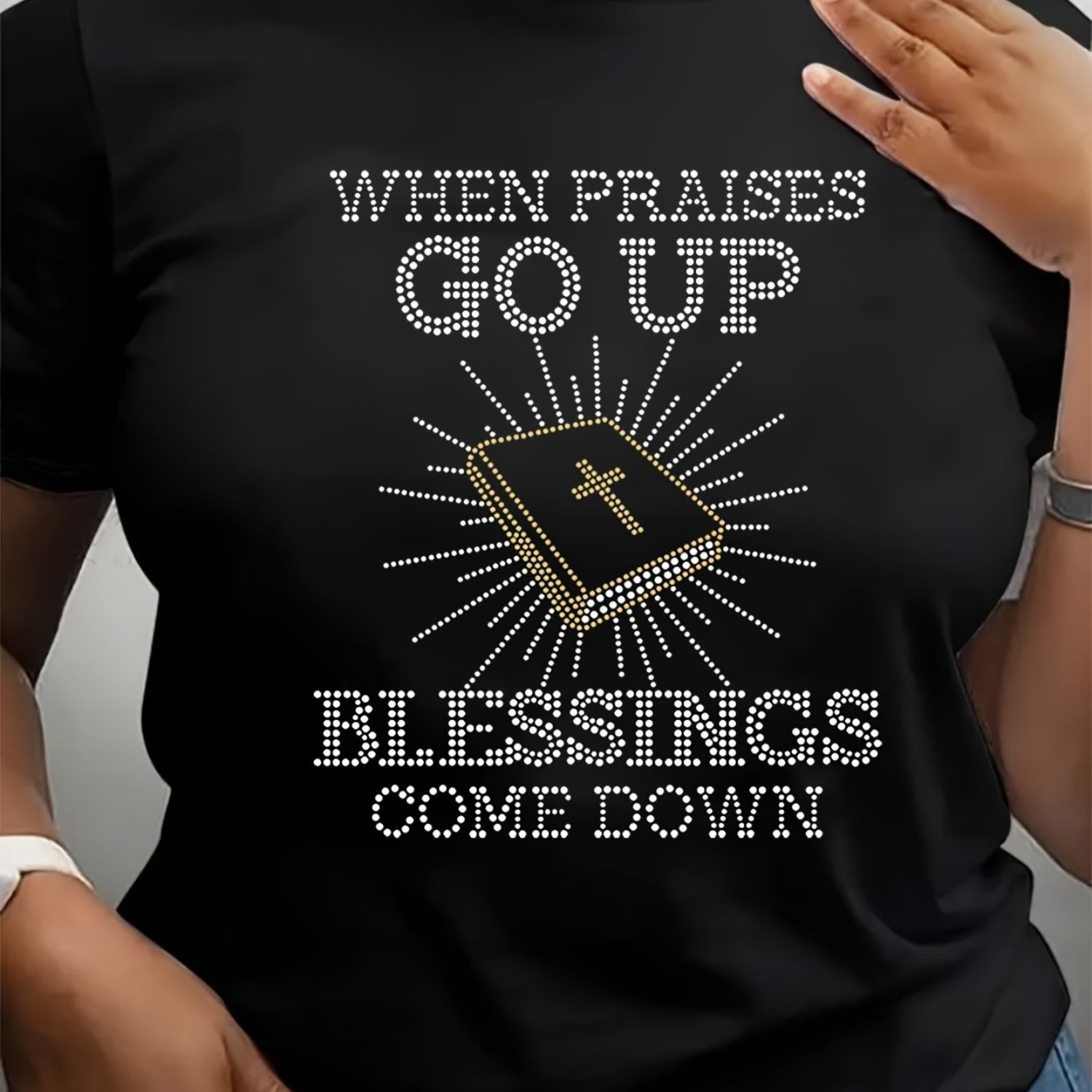 TEMU Letter Printed Round Neck T-shirt, Spring And Summer Casual Short-sleeved Tops, Women's Clothing