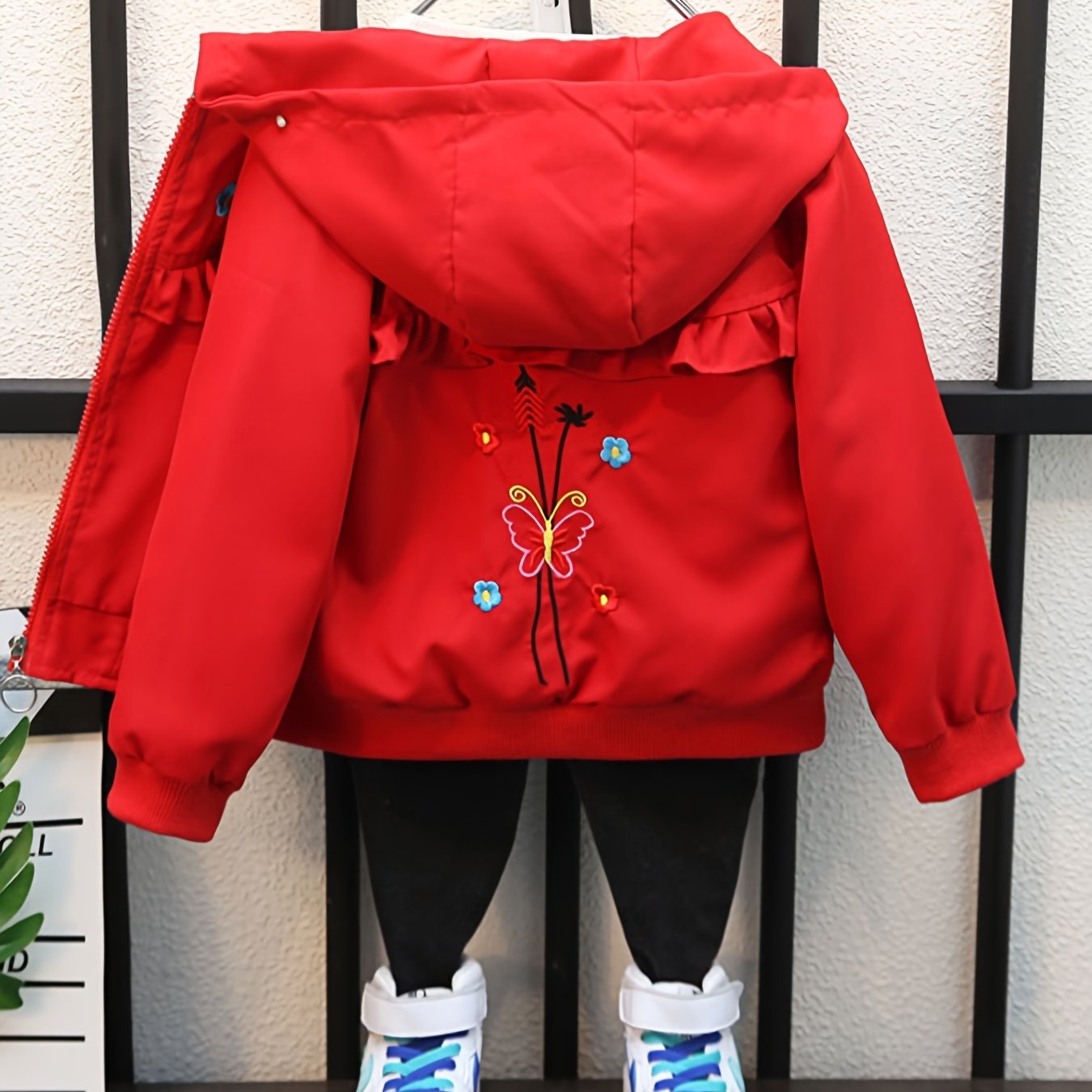 Image of Girls' Autumn New Arrival Thin Casual Loose Hooded Top With Embroidered Flowers, Medium To Large Size, Trendy Jacket