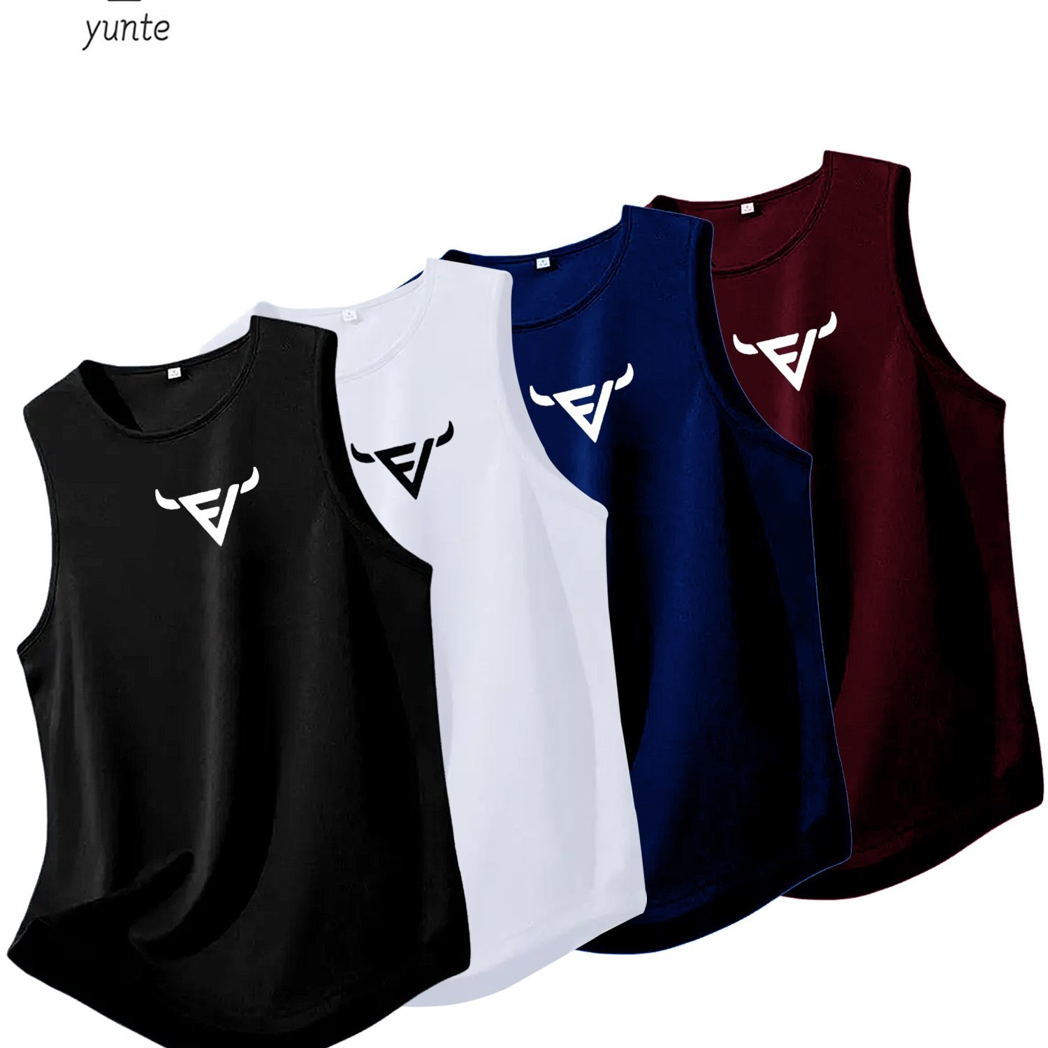 TEMU 4pcs Assorted Pack Men's Breathable Polyester Fiber Athletic Tank Tops With Printed Triangle Pattern - Regular Fit Sleeveless Tops For Gym,