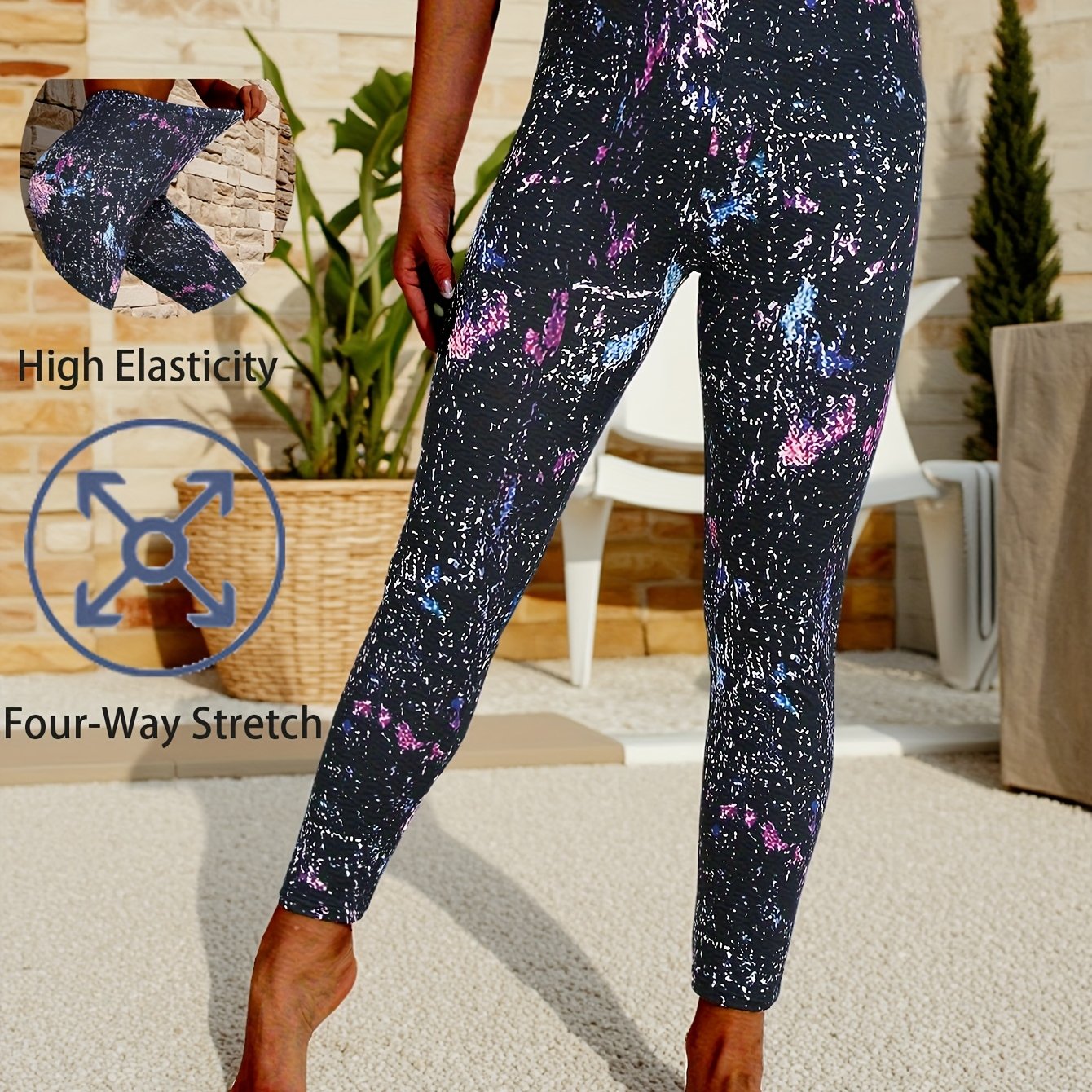 E-shop Damens Leggings mit Galaxie-Print – Hochelastisch, Vierweg-Stretch, Atmungsaktiv, Knöchellang mit elastischem Bund für Freizeit & Casual Wear –