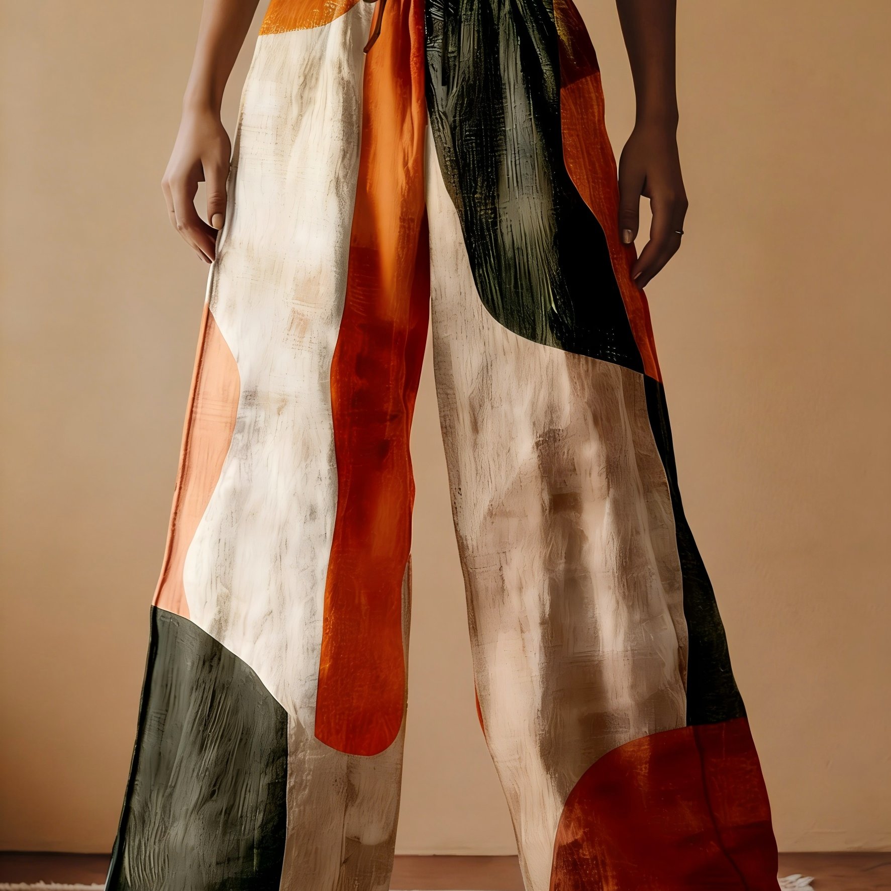 TEMU Positioned Vacation Lace-up Straight-leg Pants - Color Spliced A53