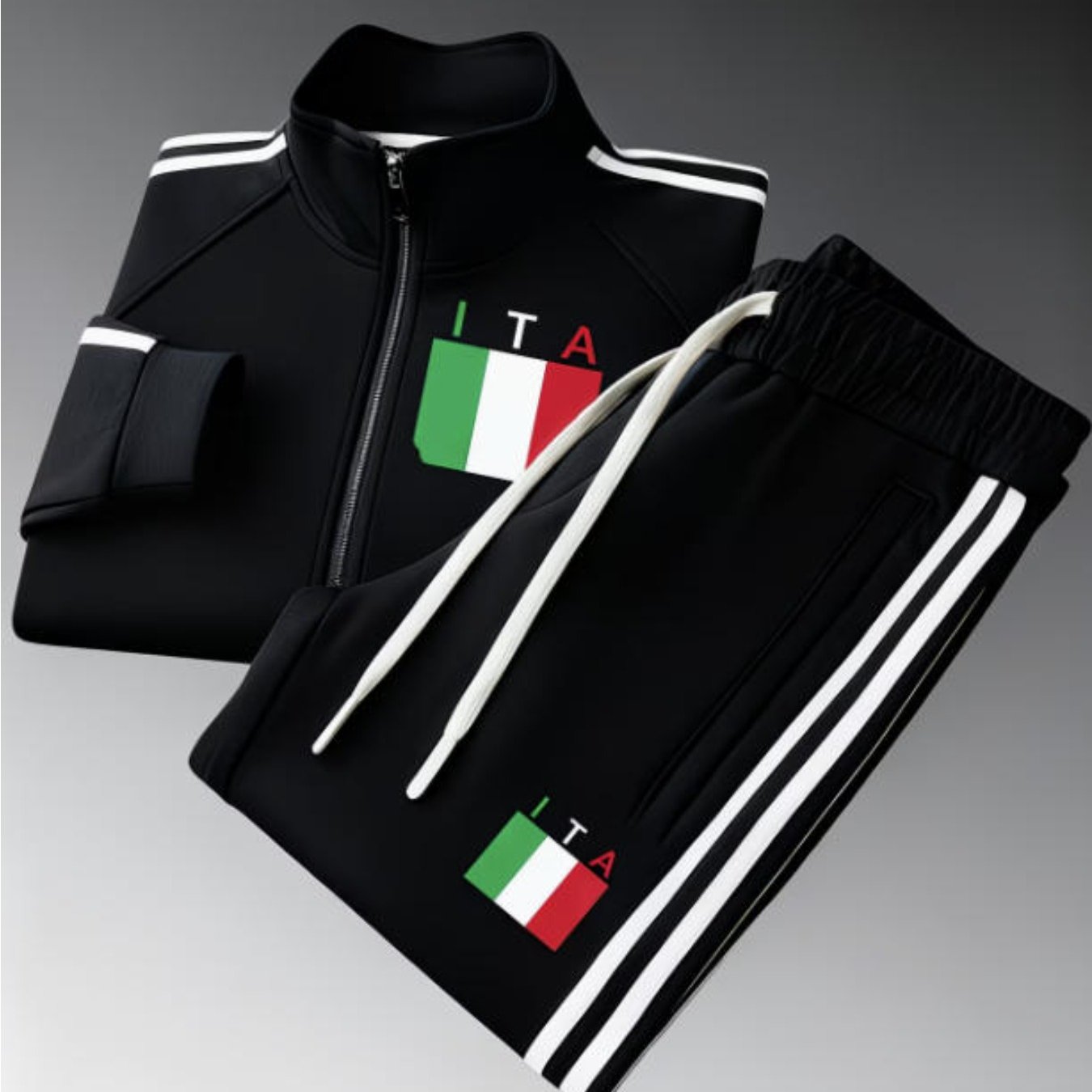 Men's Tracksuit Set Casual Sporty Italy Flag Print Zip Jacket Drawstring Pants Street Style Trendy Men's Fashion For Adults Men Casual Wear Sportswear
