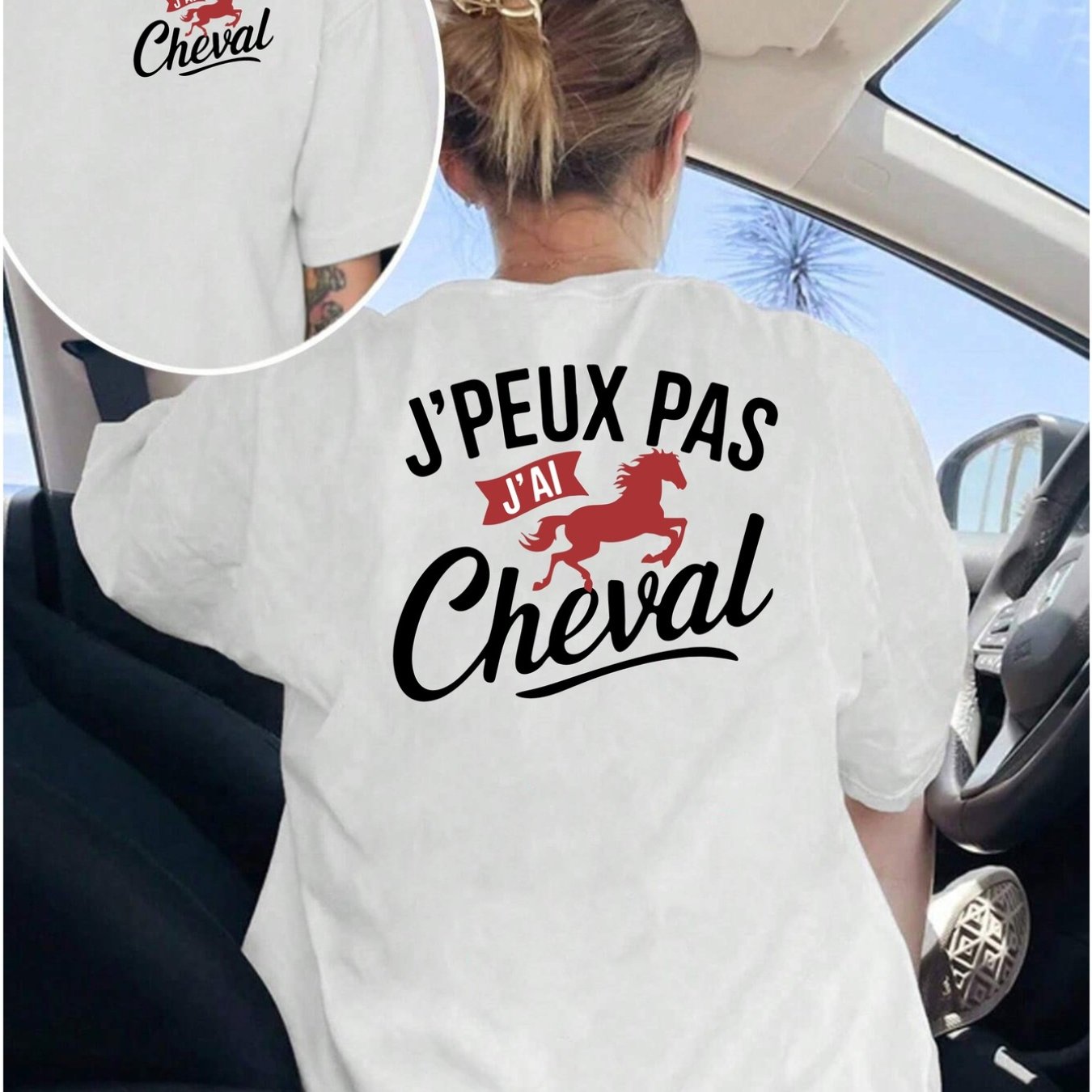 TEMU Blouse Femme à Manches Courtes Imprimée - Haut Col Rond avec Slogan Équitation, Tenue Décontractée Équestre, Chemise Lavable en Machine pour
