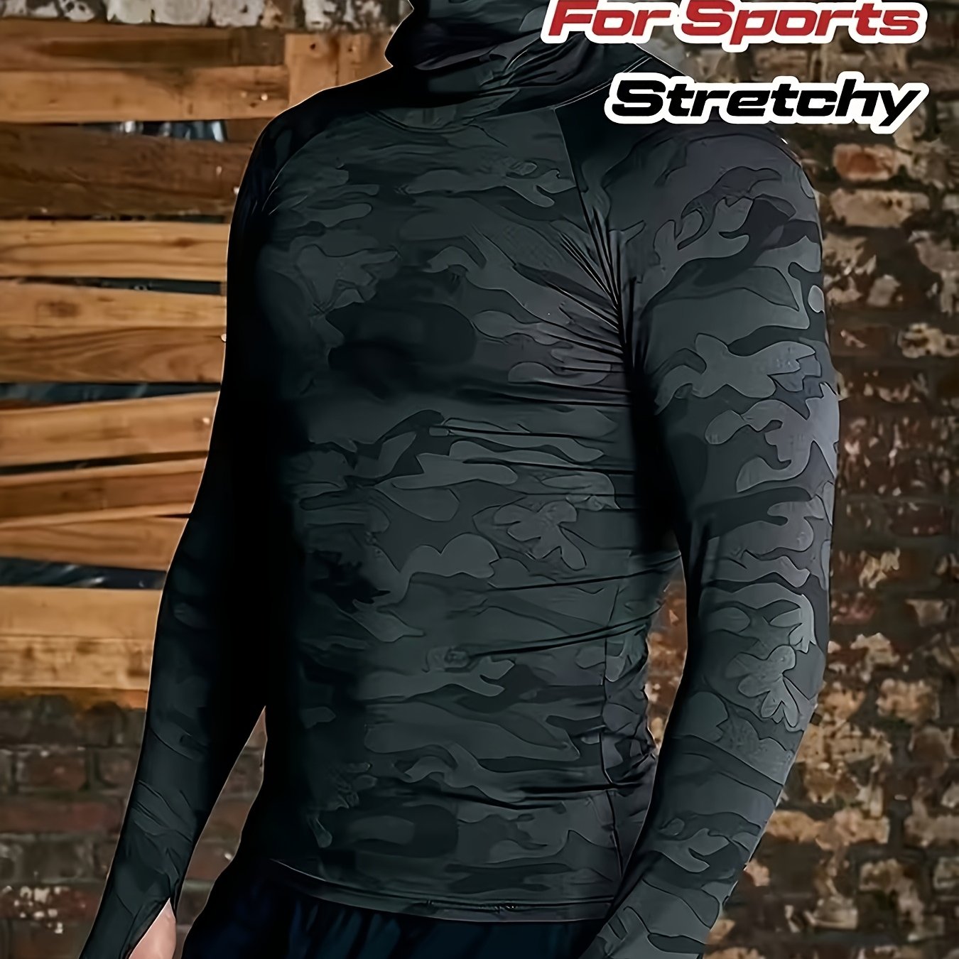 Men's Autumn Casual Long Sleeve Shaped Sports Training Top, Hunting