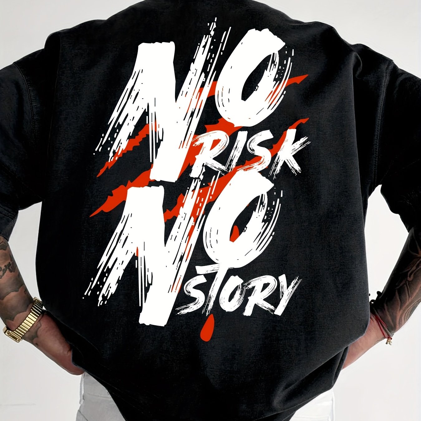 Image of No Story" Men's Fashion Printed Casual Short-sleeve T-shirt, Spring/summer Top, Comfortable Round-neck Tee