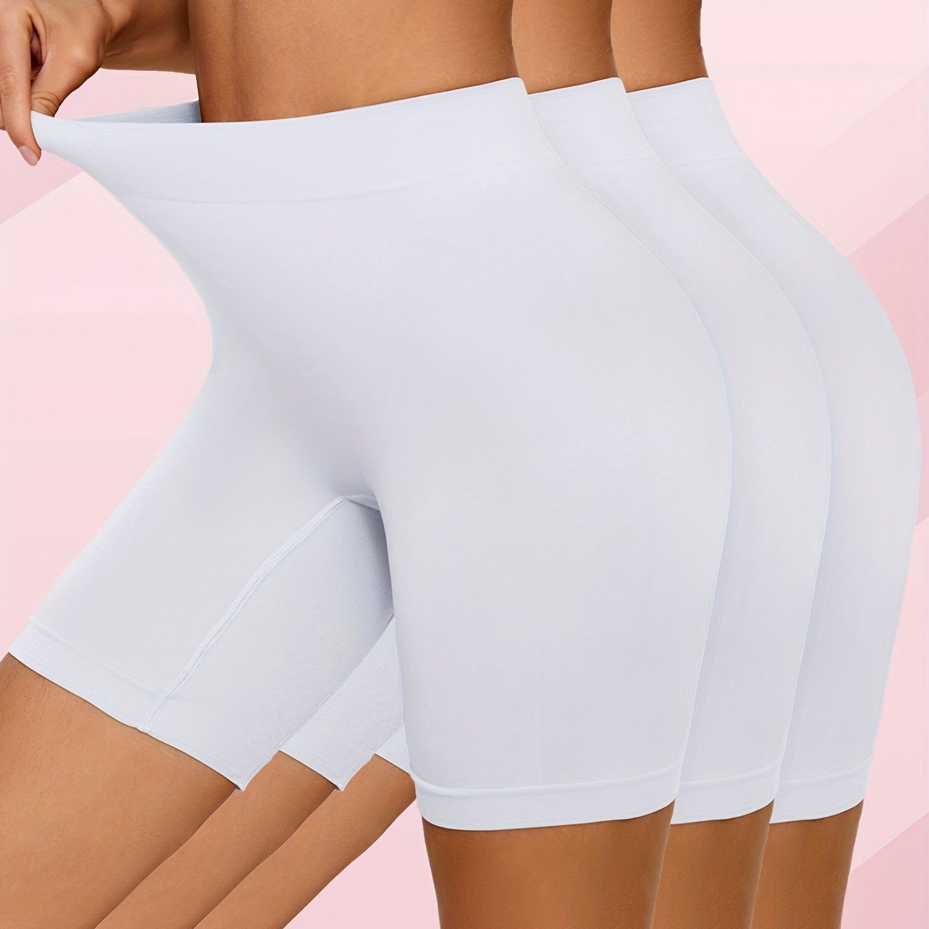 Image of Set Of 3 High-waisted Seamless White Leggings For Women, Suitable For Sports And Yoga, Designed To Prevent With A Comfortable Five-inch Length