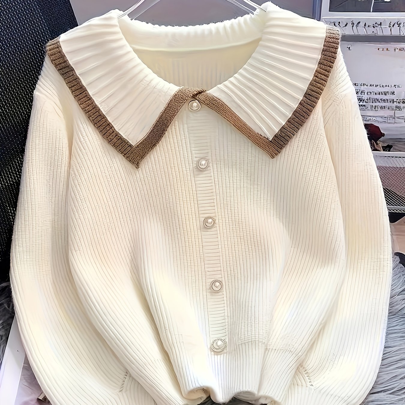 Spring, Autumn, Winter Women's Collar Contrast Color High-end Base Layer Thickened Top 2025 High-grade Classic Elegant Style Outerwear Trend