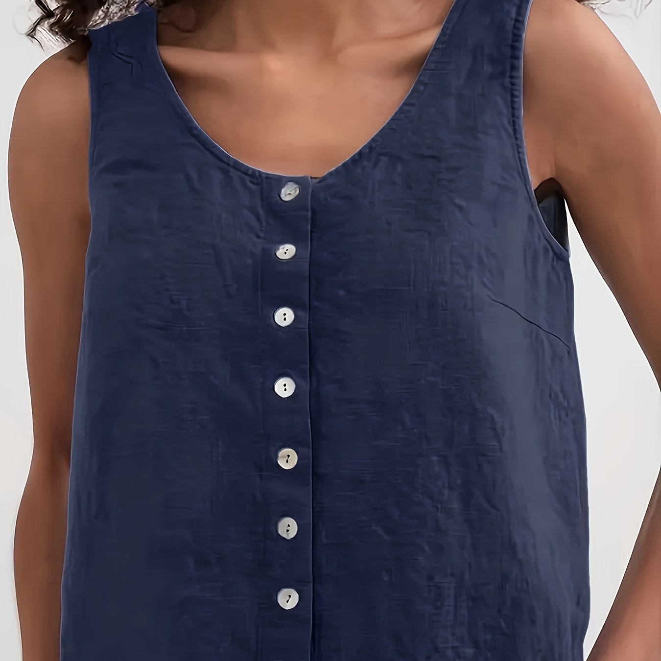 Image of Women' Color Sleeveless Casual Vacation Tank Top, Relaxed Crew Neck Design, Front Opening, Breathable Fabric, Regular Length