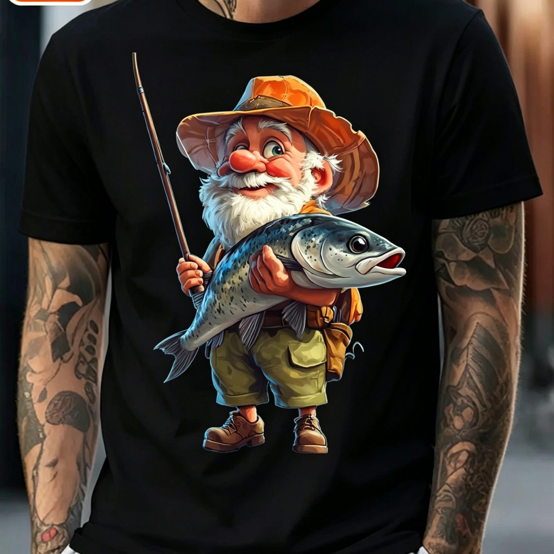 TEMU 1pc Men's Vintage Fishing Graphic T-shirt| Soft Breathable 180g Heavyweight Tee With Retro Fisherman Design, Lightweight Shirt For , Casual