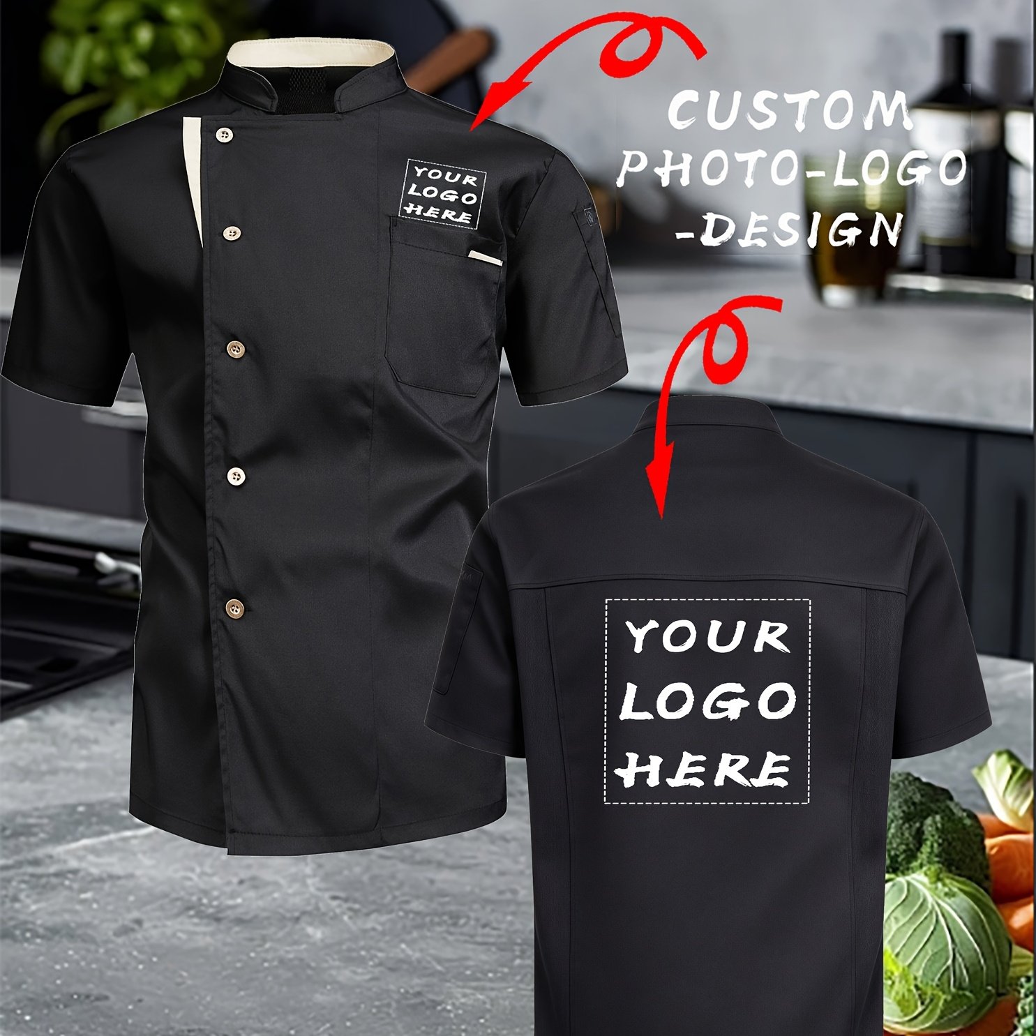 TEMU Custom-made Short-sleeve Chef Shirt, Personalized Logo And Design, With Picture And Text. Suitable For Restaurants, Cake Shops, Hotels, And