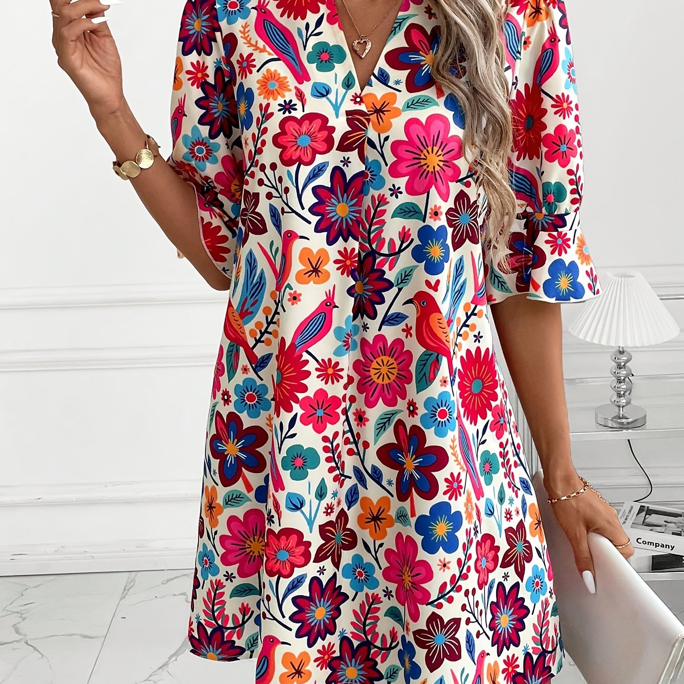 TEMU Women's Clothing Autumn Floral Casual Short Skirt, Versatile Daily Wear, Suitable For Occasions. Colorful Summer Dress