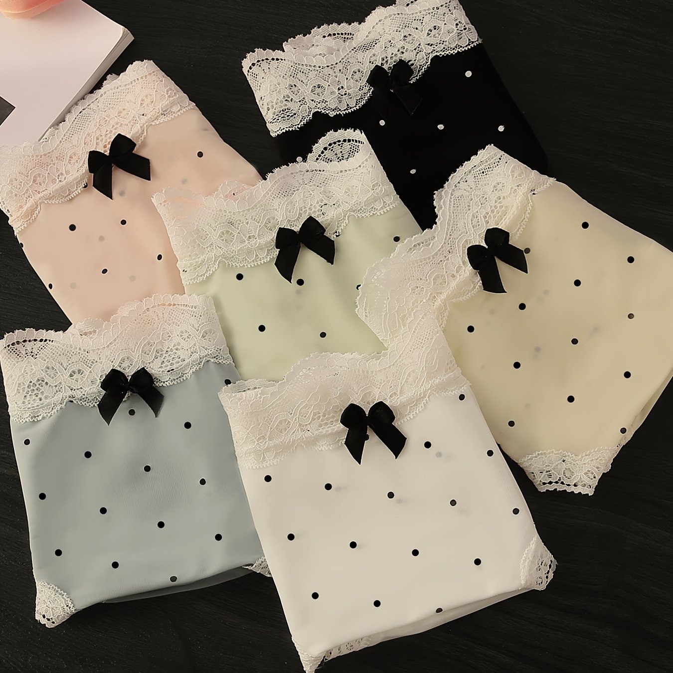6pcs Semi-transparent Lace Briefs, Dot Pattern Light And Breathable Seamless Underwear, Women's Lingerie And Underwear