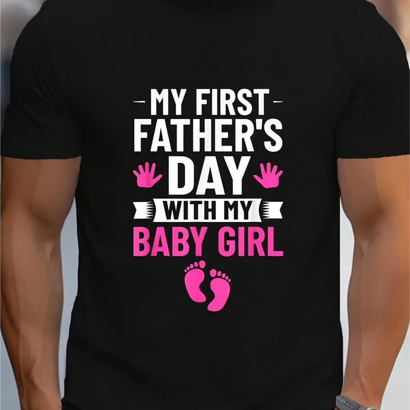 TEMU For New Fathers - Baby Footprint & Father's Day Gift Suitable For Men's Casual Wear, Soft Breathable Crew Neck Tee With Baby Print, Unisex Baby