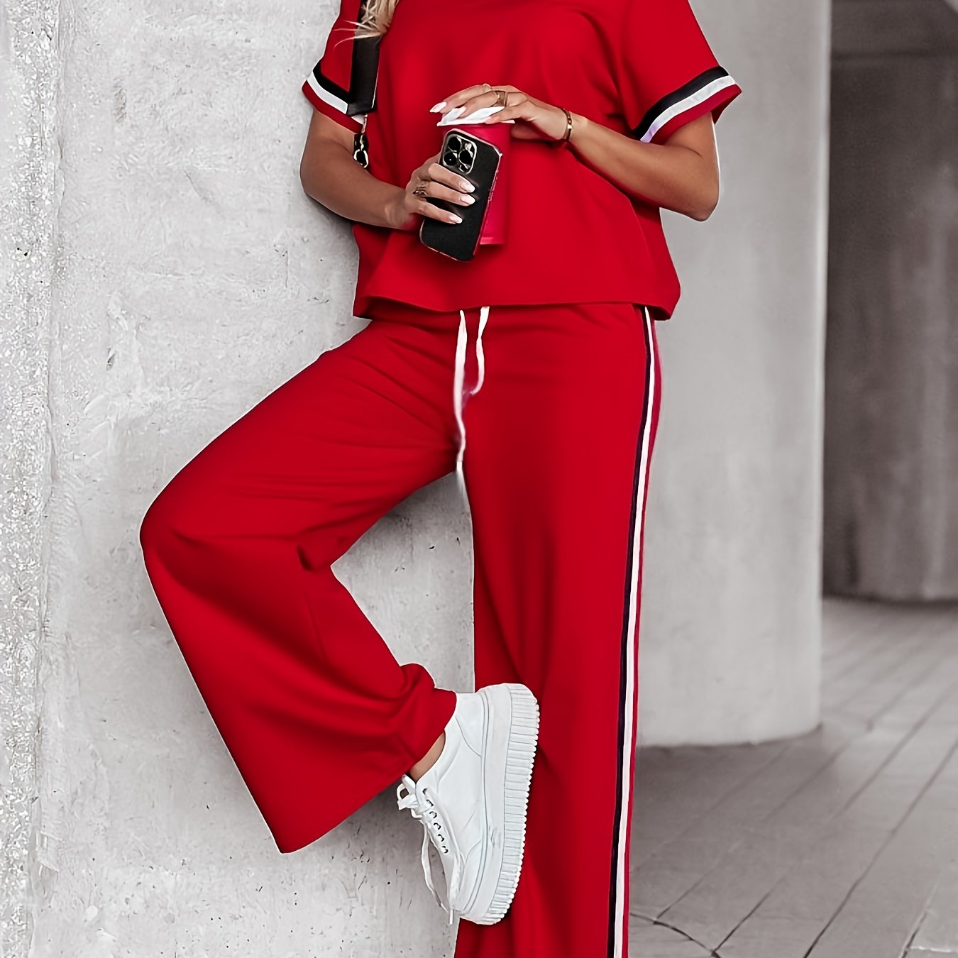 E-shop Damenmode High-End Y Casual Zweiteiler 2025 Neu Lockerer Schnitt Kurzarm T4LL168