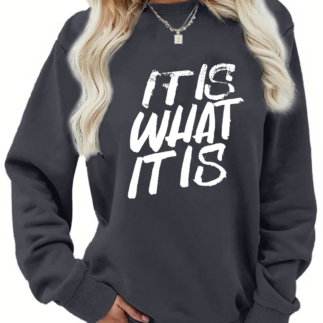 TEMU Classic Letter Print With A Vintage Design, Women's Casual Sweatshirt For Autumn And Winter, Trendy Women's Clothing