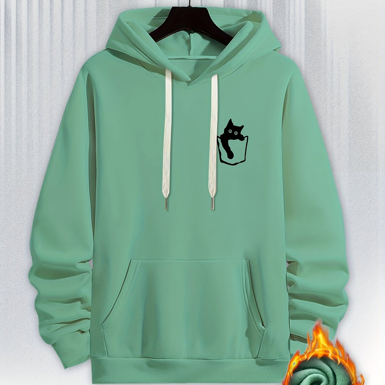 TEMU Kitten Print, Men's Casual Cozy Hooded Sweatshirts, Trendy Long Sleeve Hooded Tops, Casual Versatile Tops For Autumn Winter